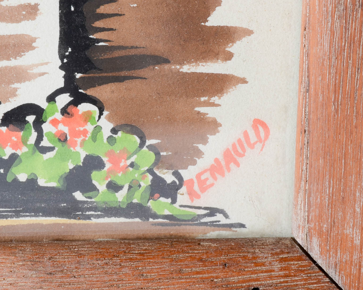 Renauld Gouache and Watercolor Painting of a Village Scene