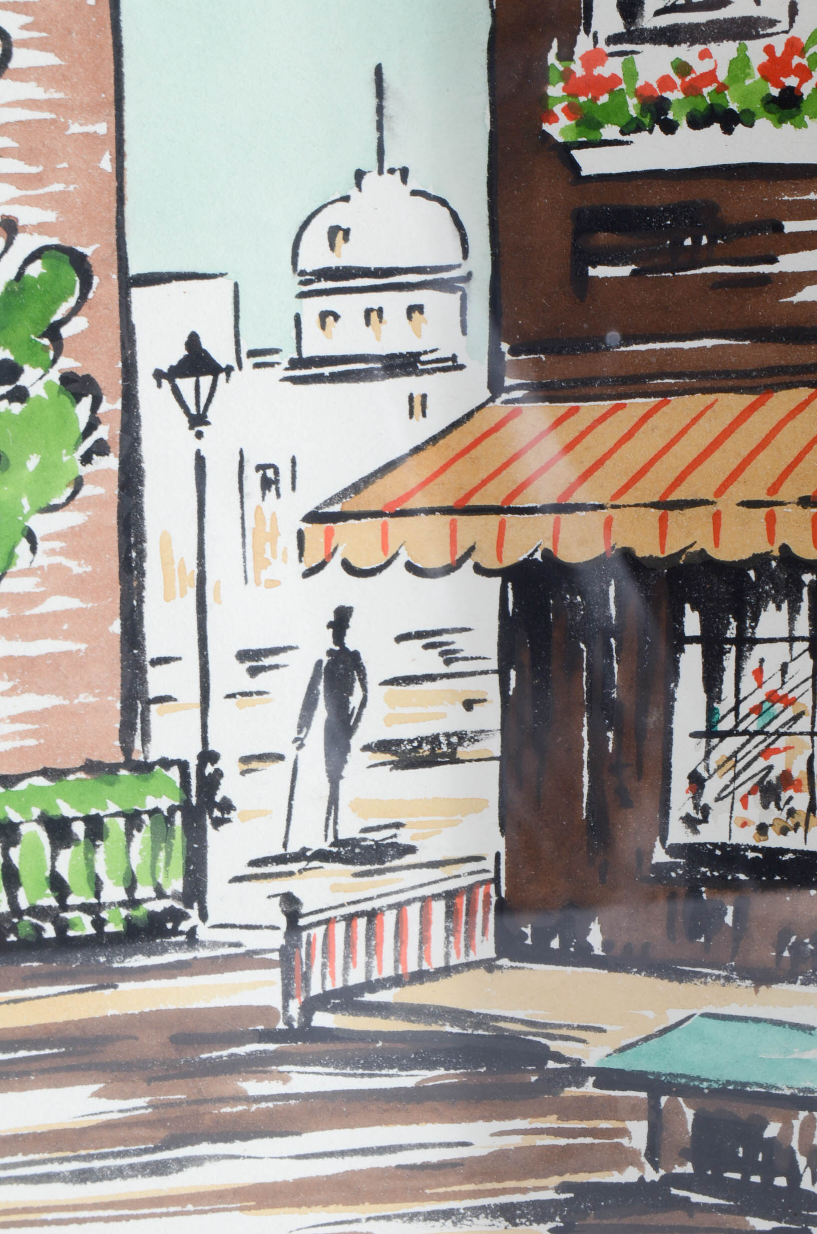 Renauld Gouache and Watercolor Painting of a Street Scene