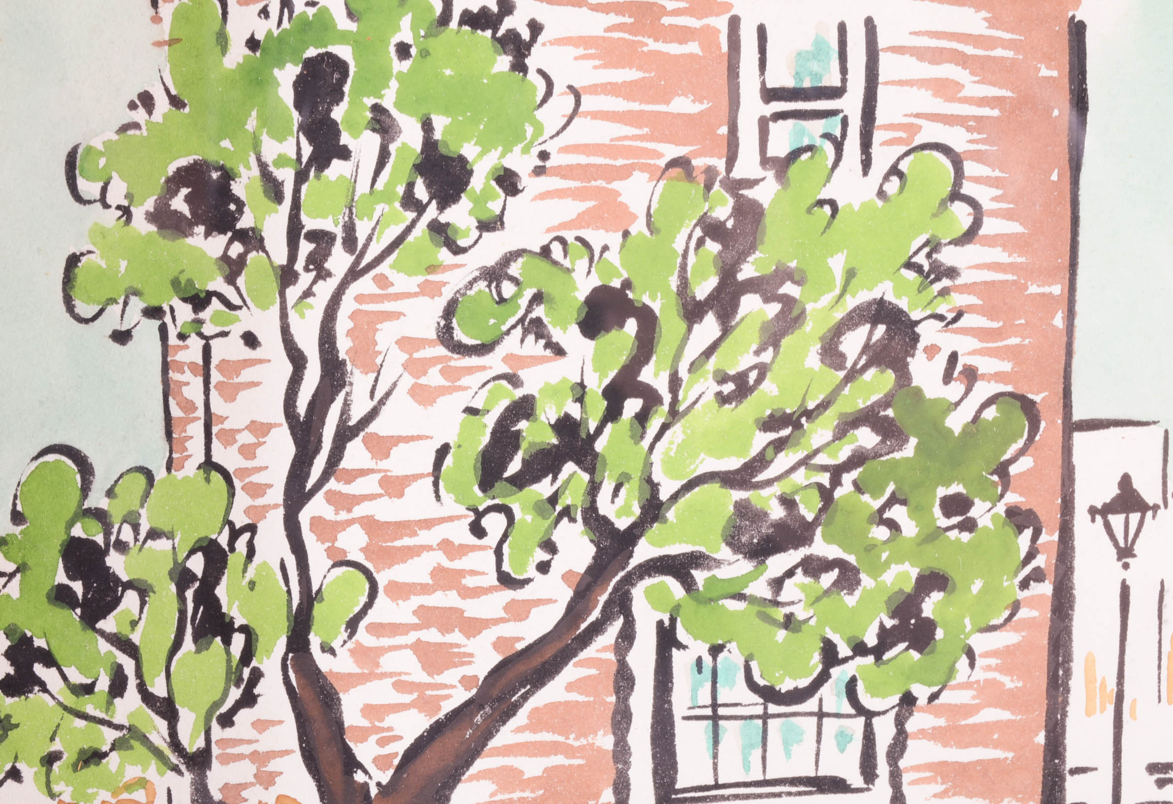 Renauld Gouache and Watercolor Painting of a Street Scene