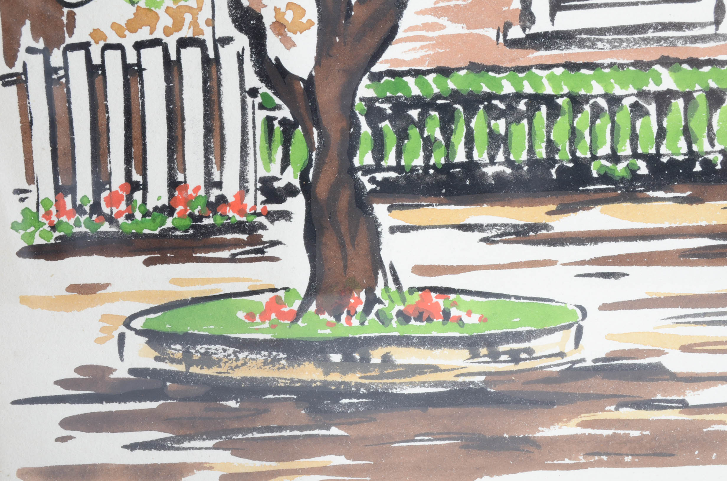 Renauld Gouache and Watercolor Painting of a Street Scene