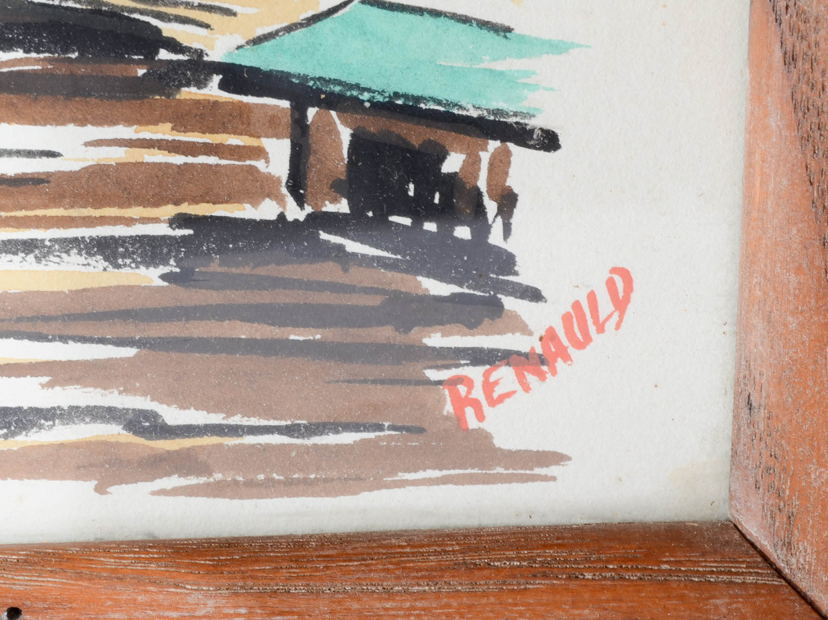 Renauld Gouache and Watercolor Painting of a Street Scene