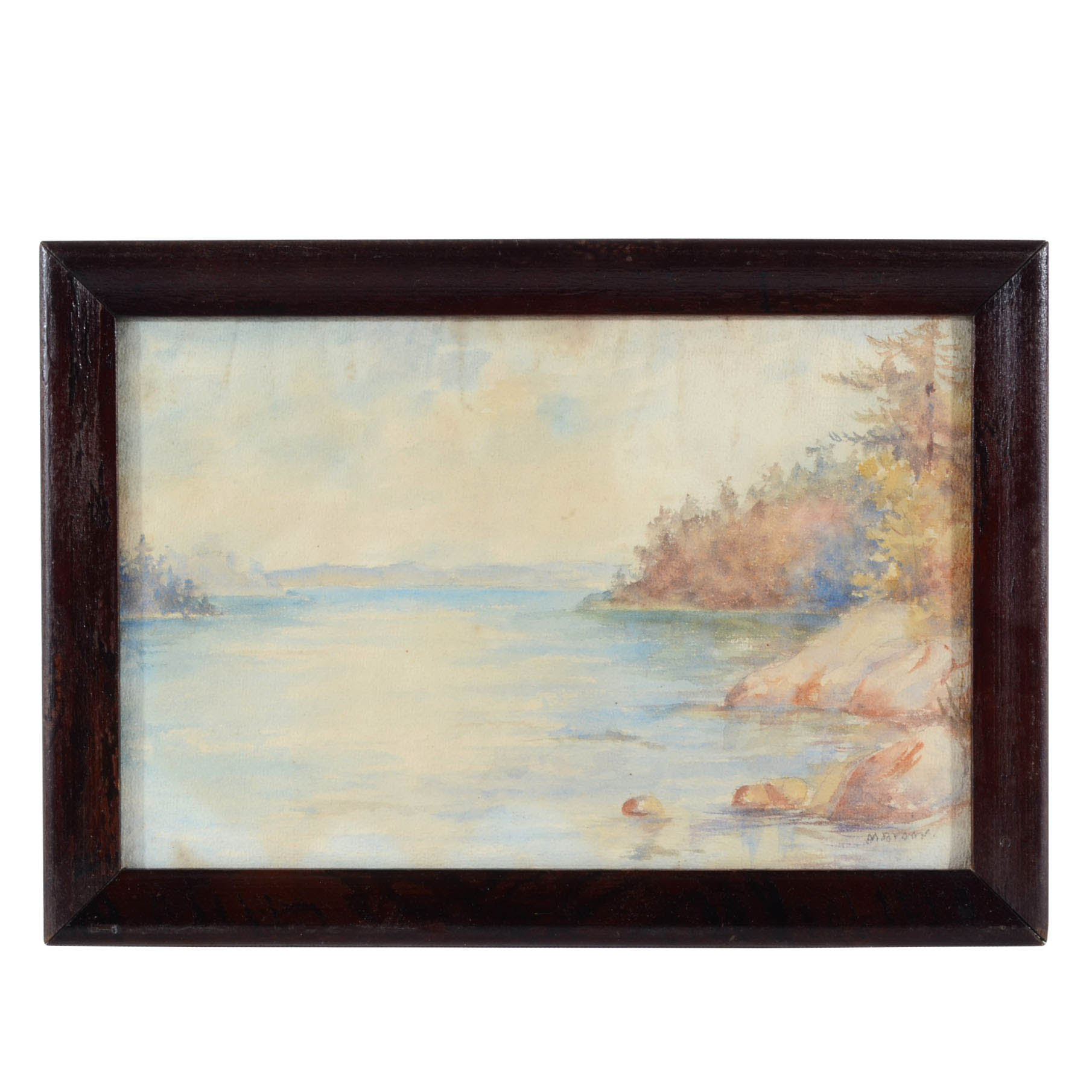 M. Brown Original Vintage Watercolor Painting of a Lake