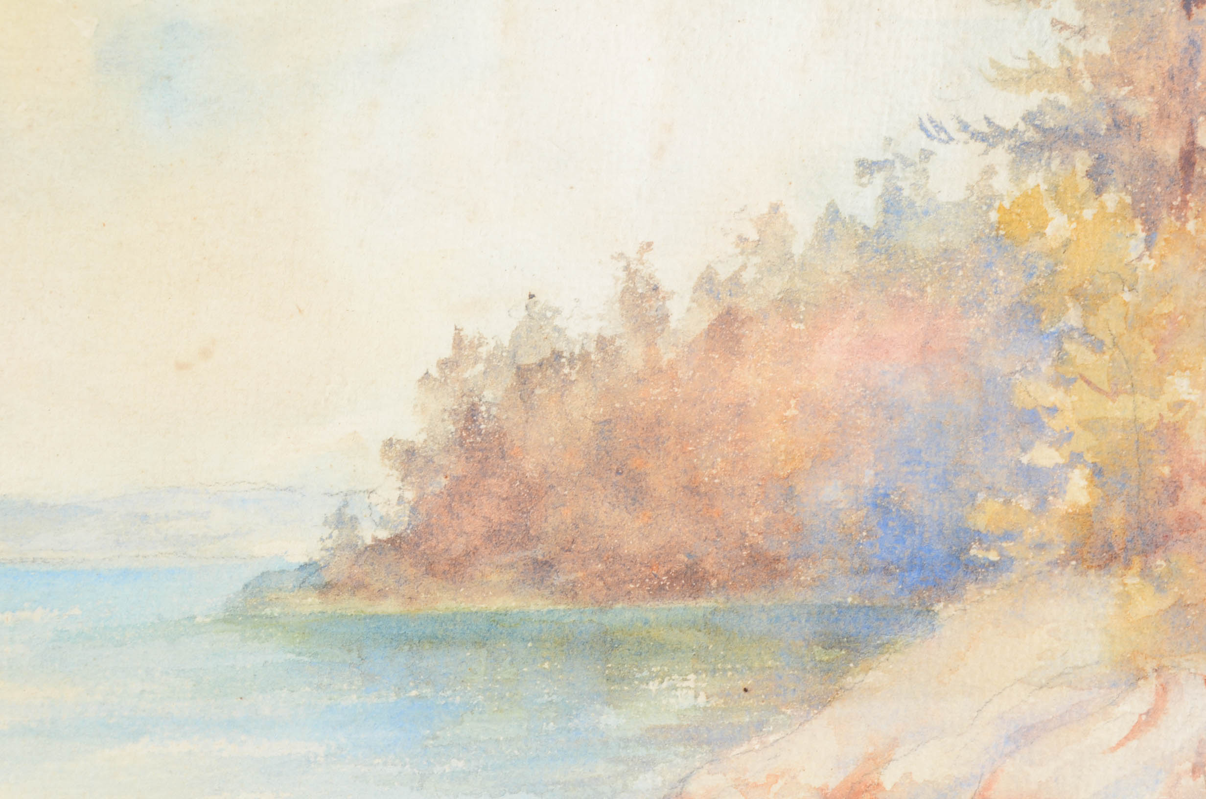 M. Brown Original Vintage Watercolor Painting of a Lake