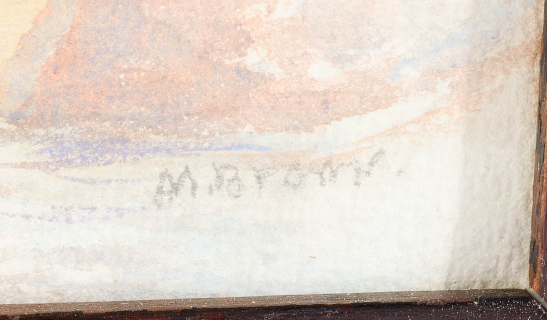 M. Brown Original Vintage Watercolor Painting of a Lake