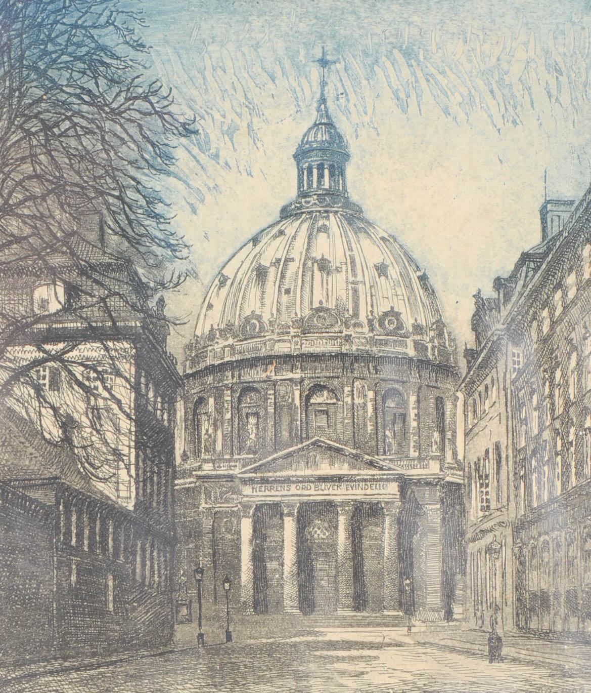 Bachmann Original Aquatint Etching of Frederik's Church, Denmark