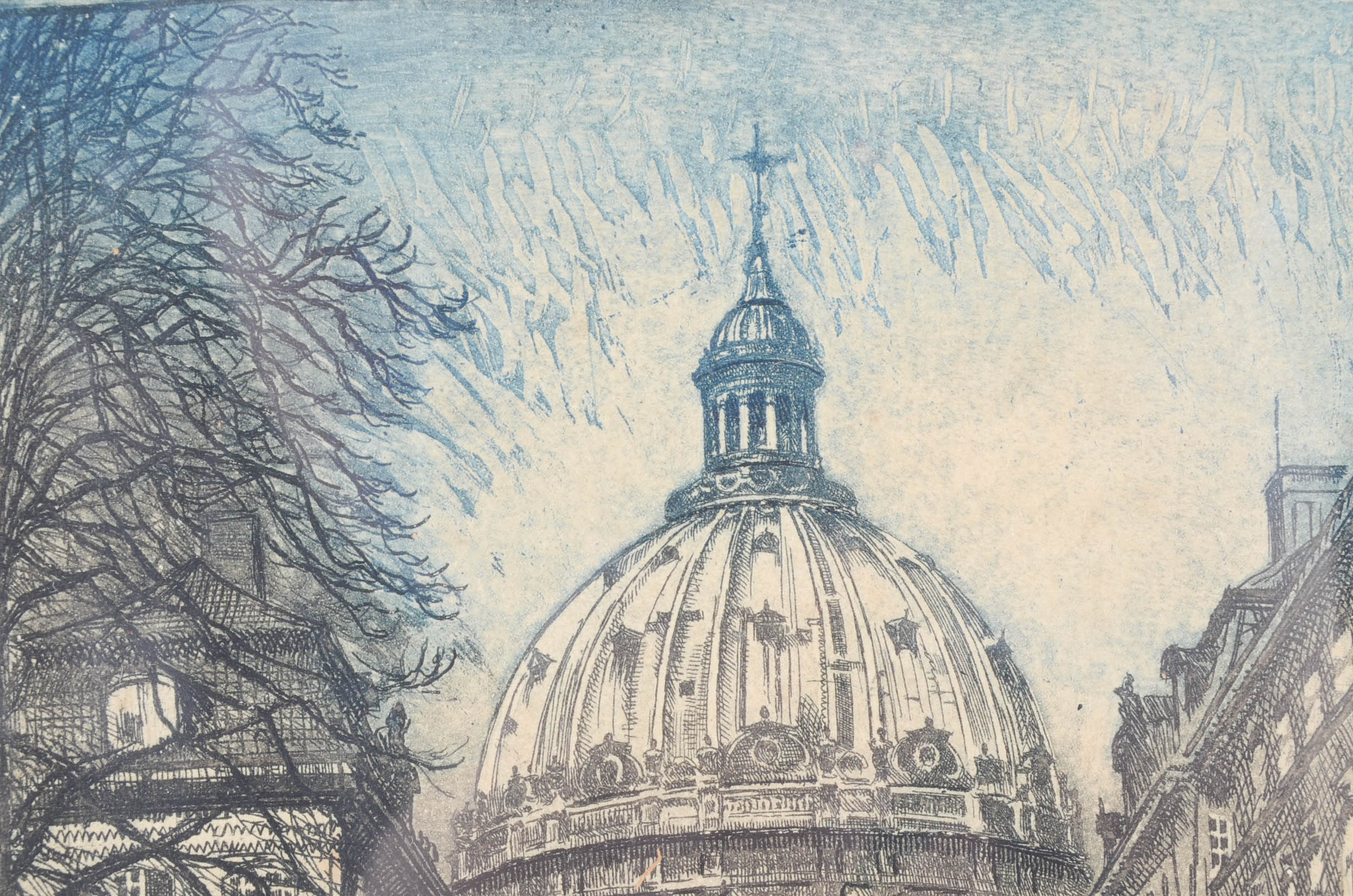 Bachmann Original Aquatint Etching of Frederik's Church, Denmark