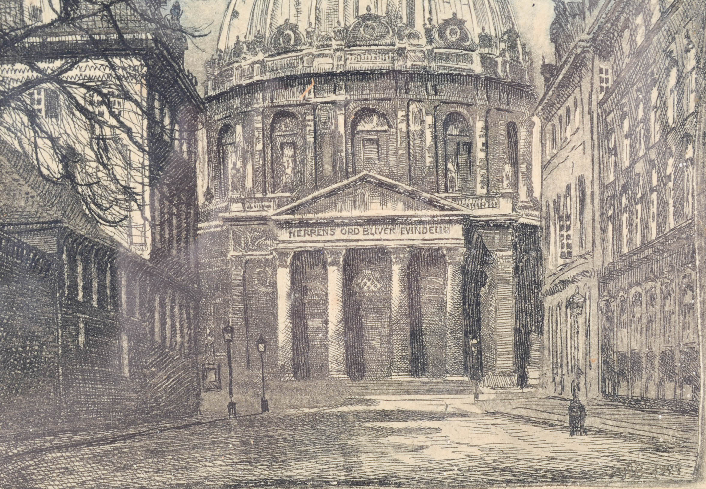 Bachmann Original Aquatint Etching of Frederik's Church, Denmark