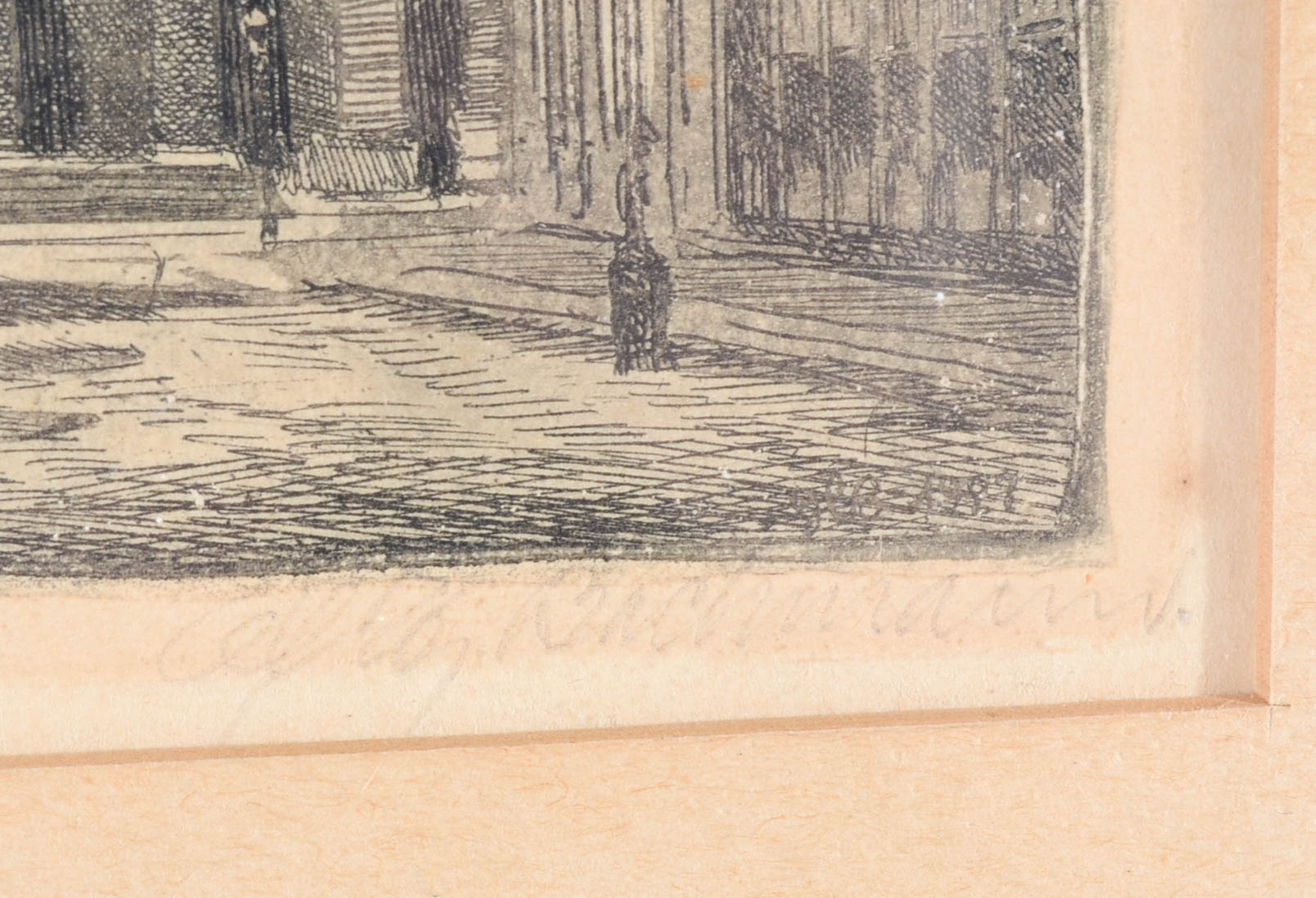 Bachmann Original Aquatint Etching of Frederik's Church, Denmark