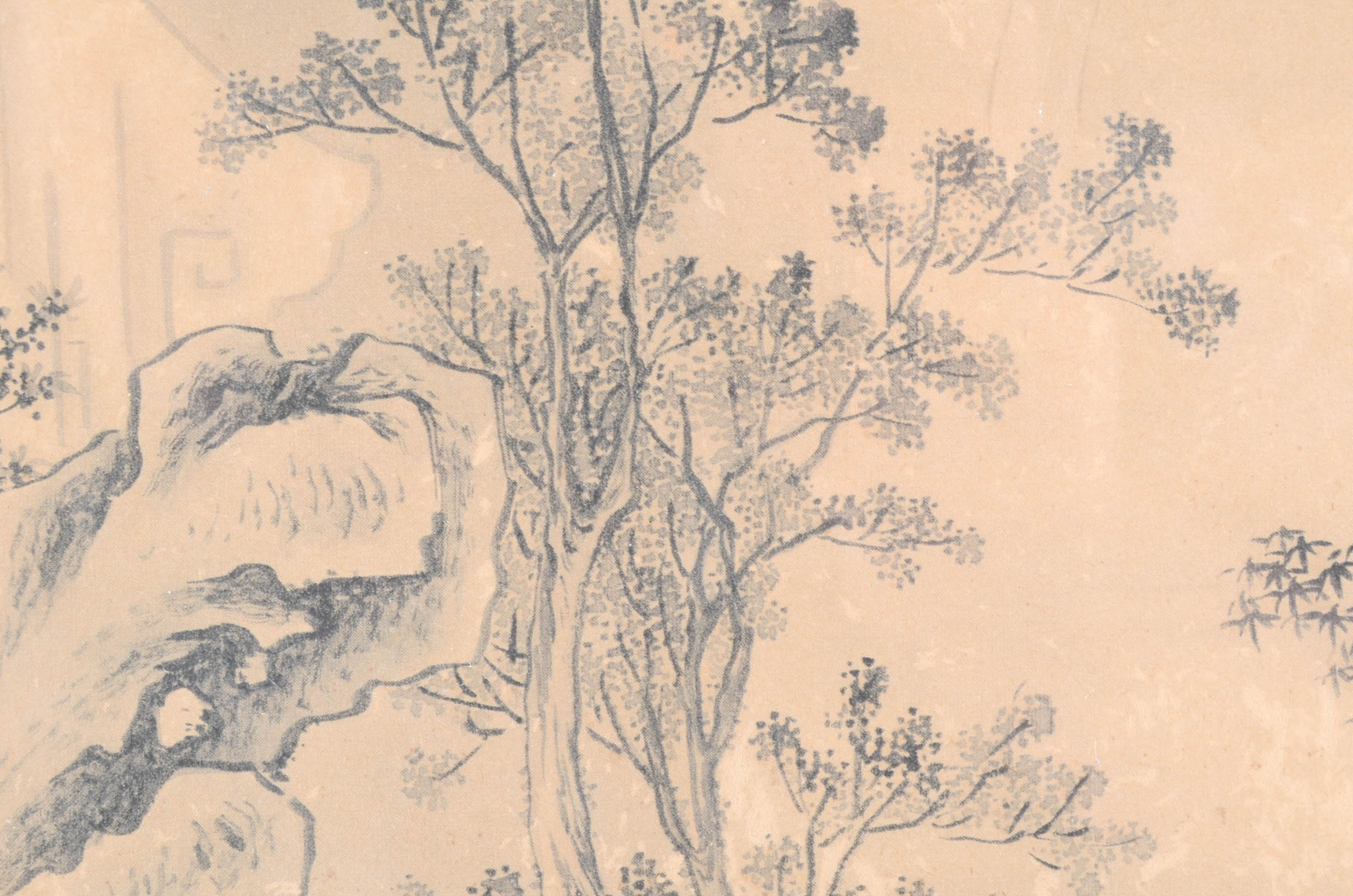 Asian Offset Lithograph of Two Figures in a Landscape