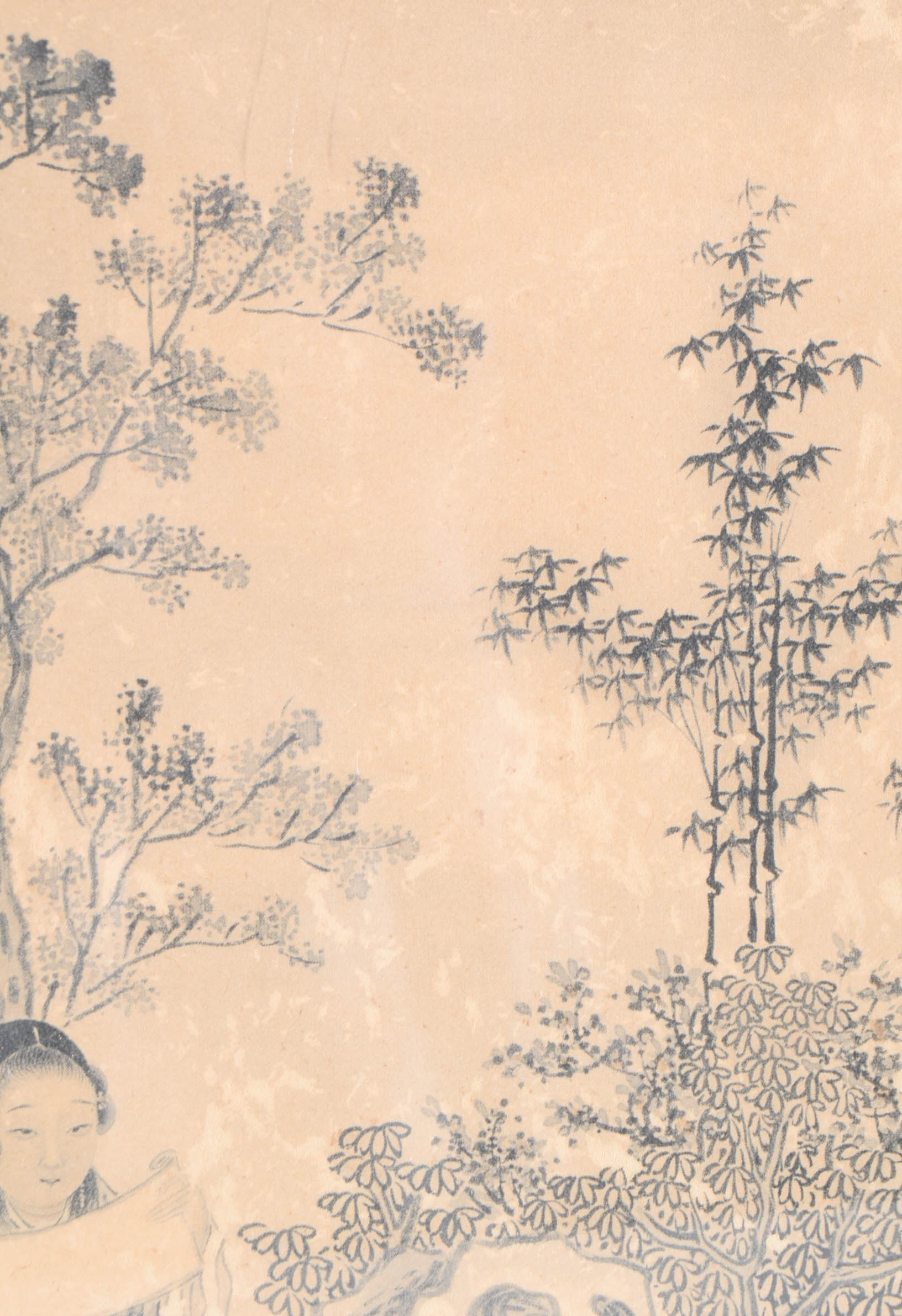 Asian Offset Lithograph of Two Figures in a Landscape