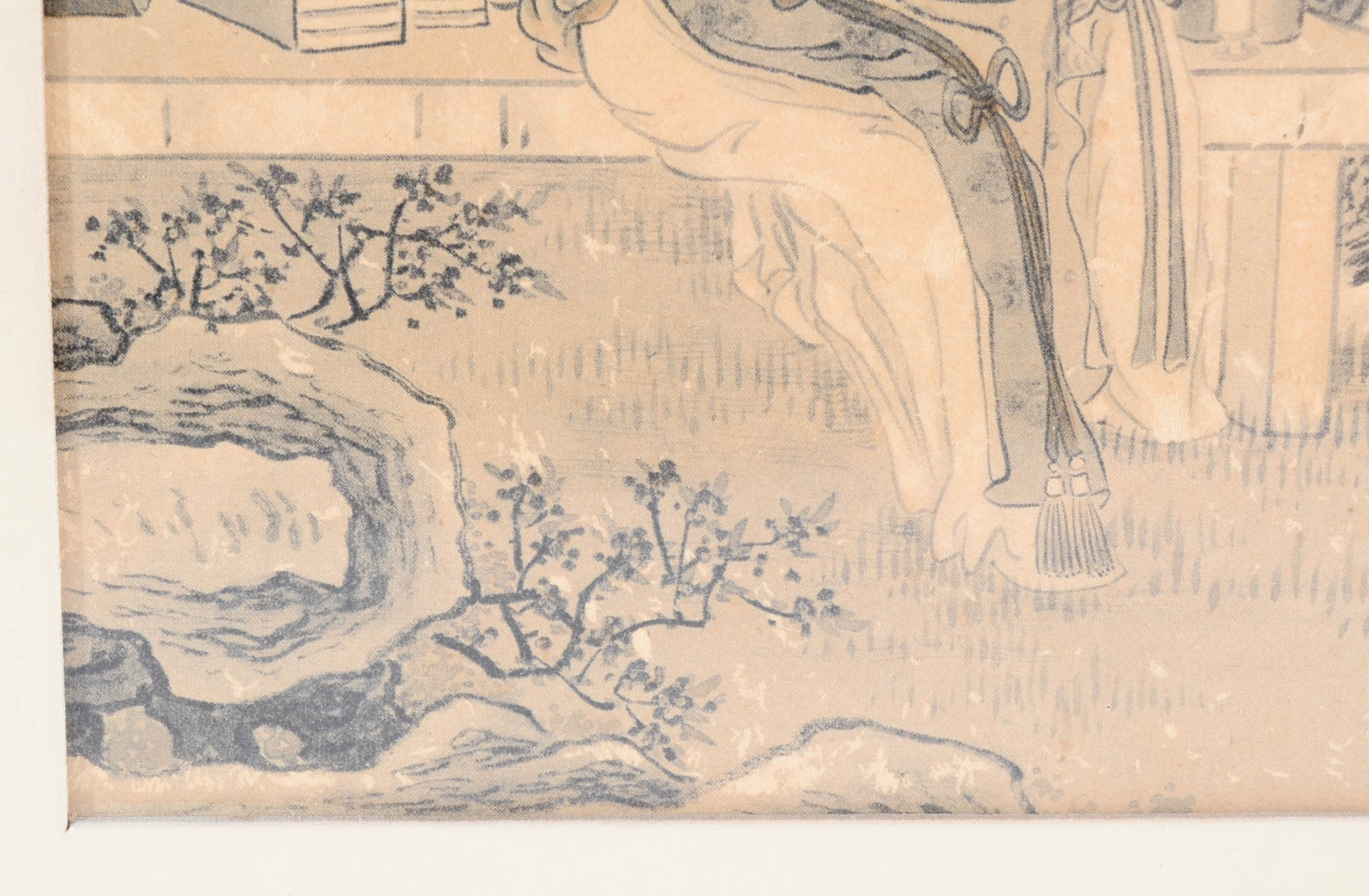Asian Offset Lithograph of Two Figures in a Landscape