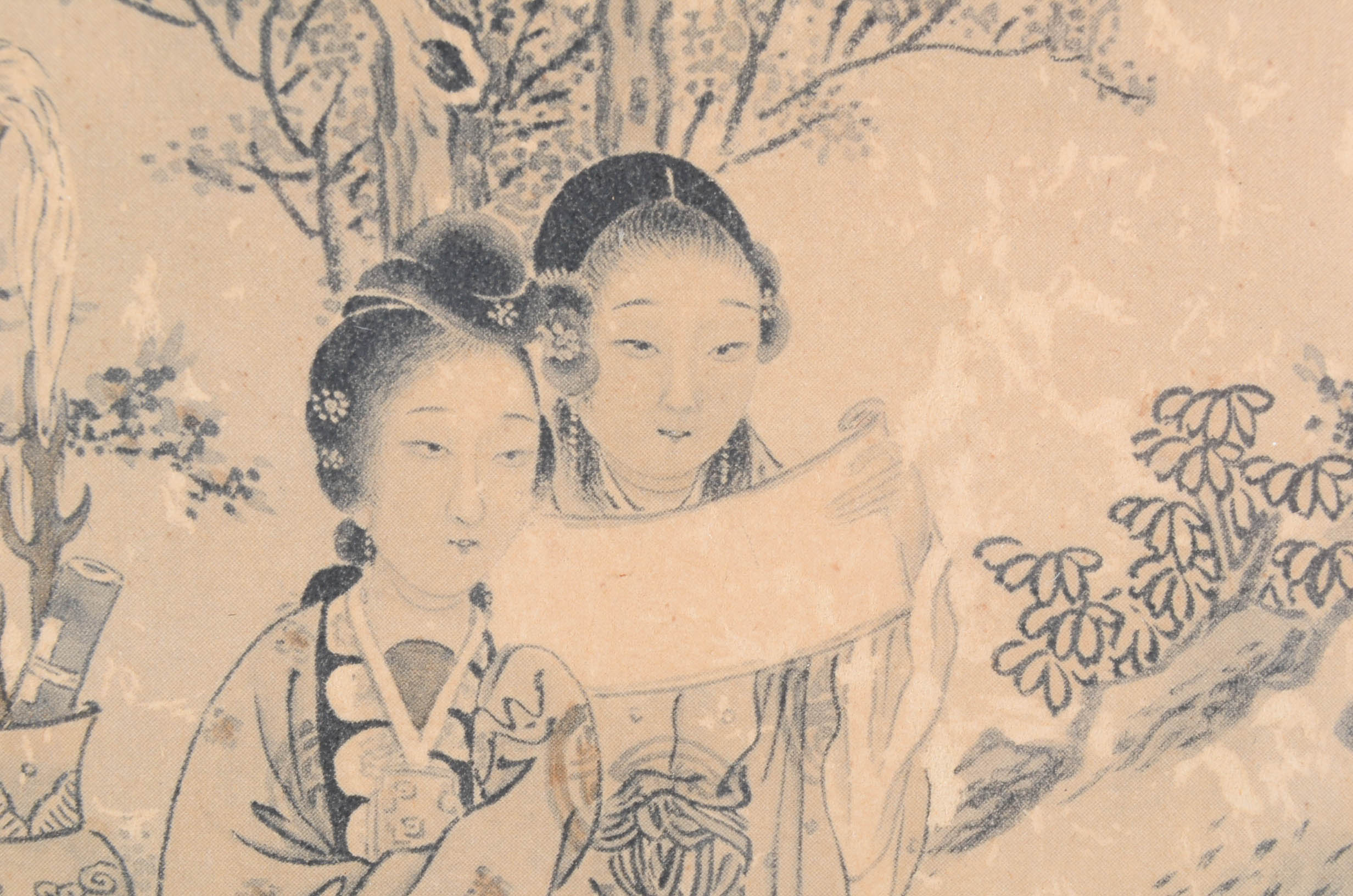 Asian Offset Lithograph of Two Figures in a Landscape