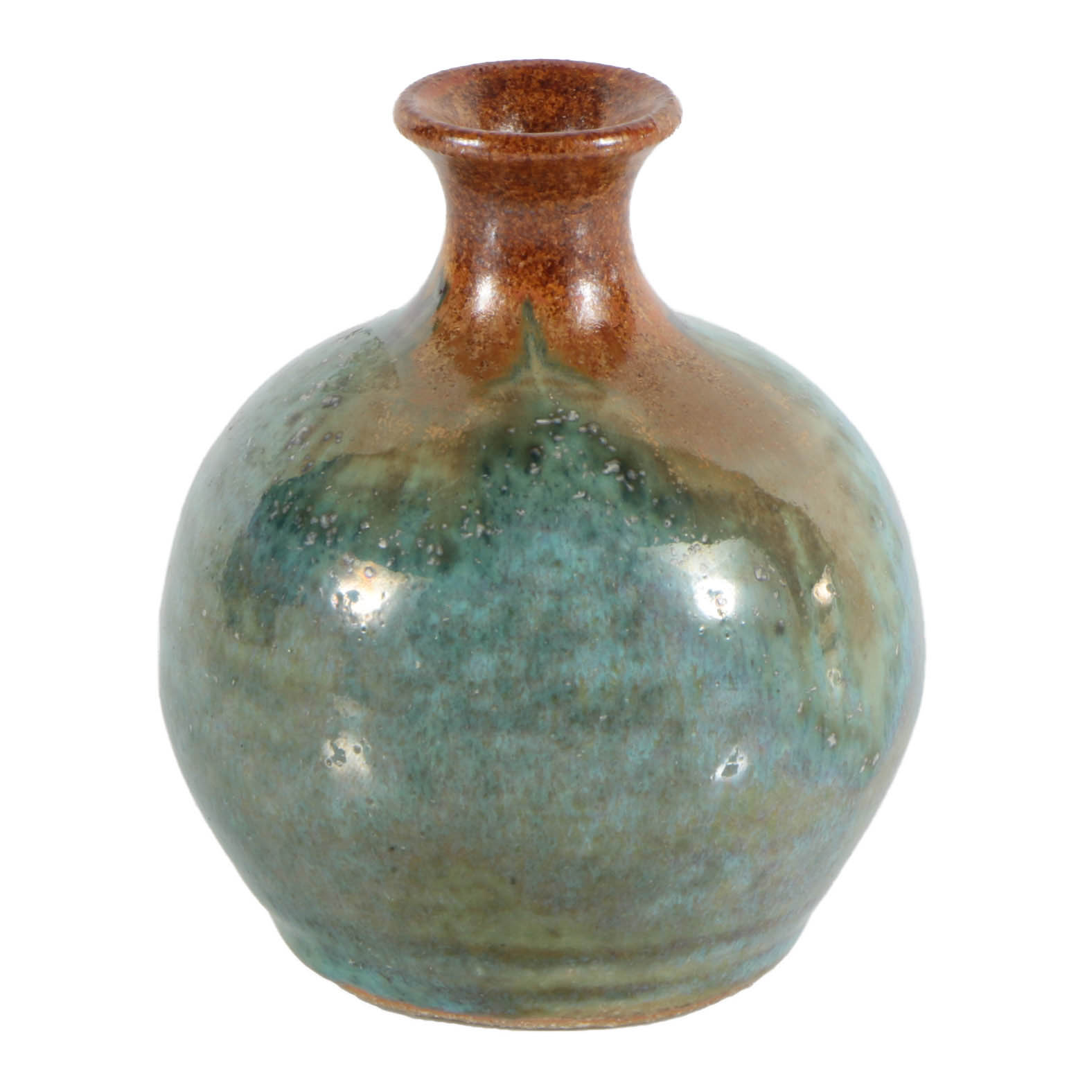 Pigeon Forge Pottery Cabinet Vase with Copper and Turquoise Glaze