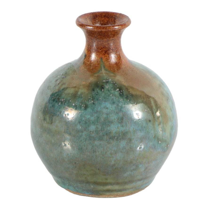 Pigeon Forge Pottery Cabinet Vase with Copper and Turquoise Glaze