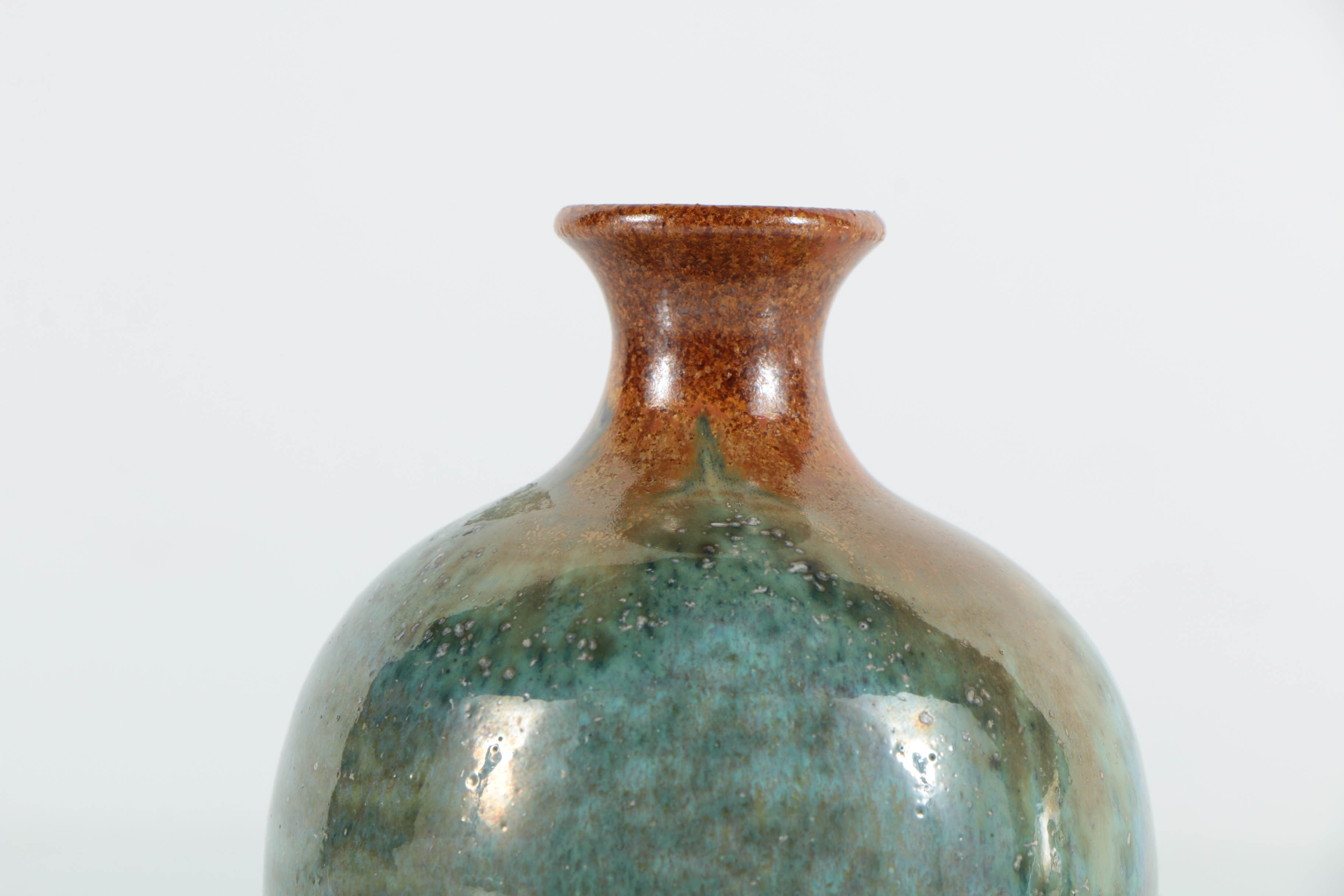 Pigeon Forge Pottery Cabinet Vase with Copper and Turquoise Glaze