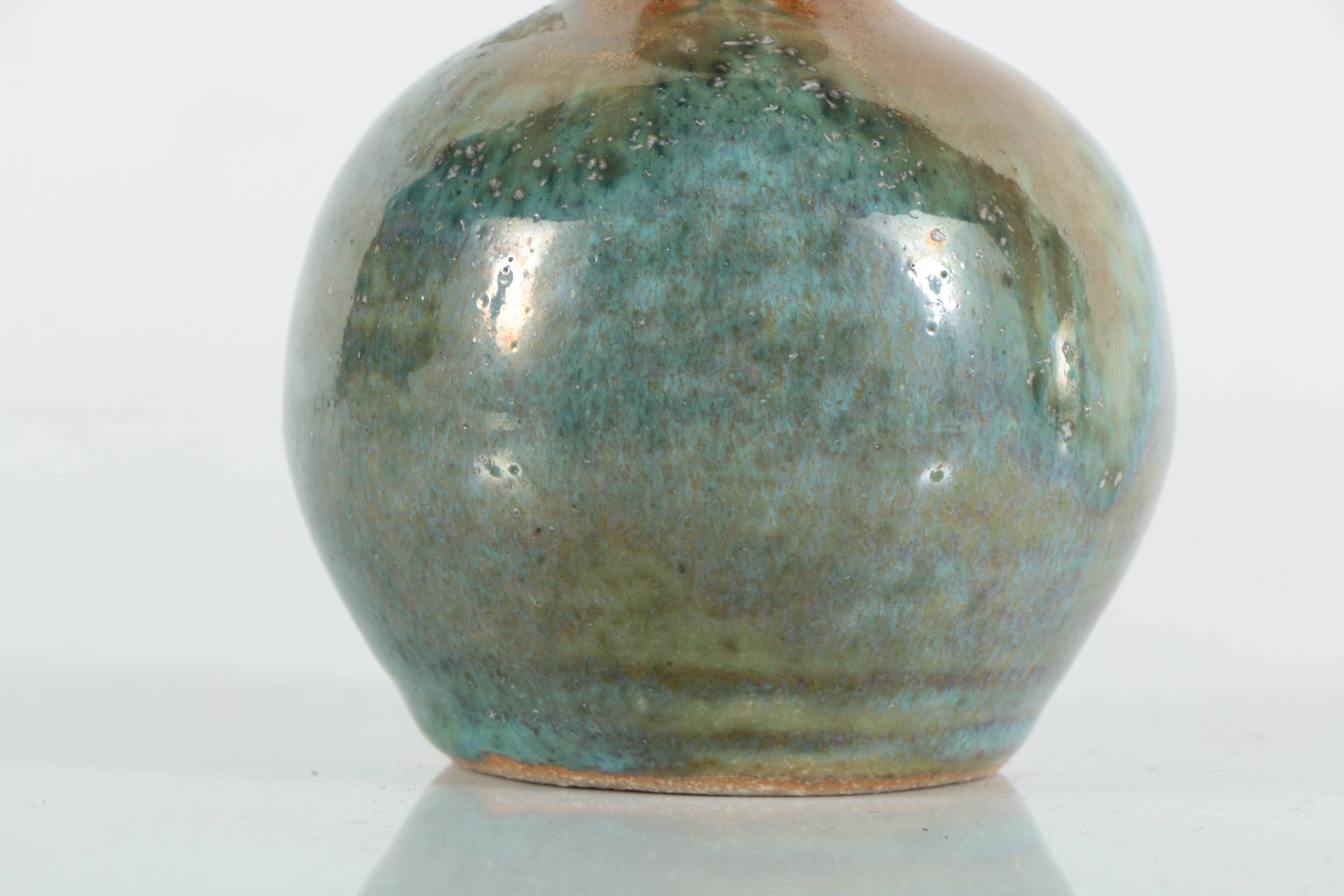 Pigeon Forge Pottery Cabinet Vase with Copper and Turquoise Glaze
