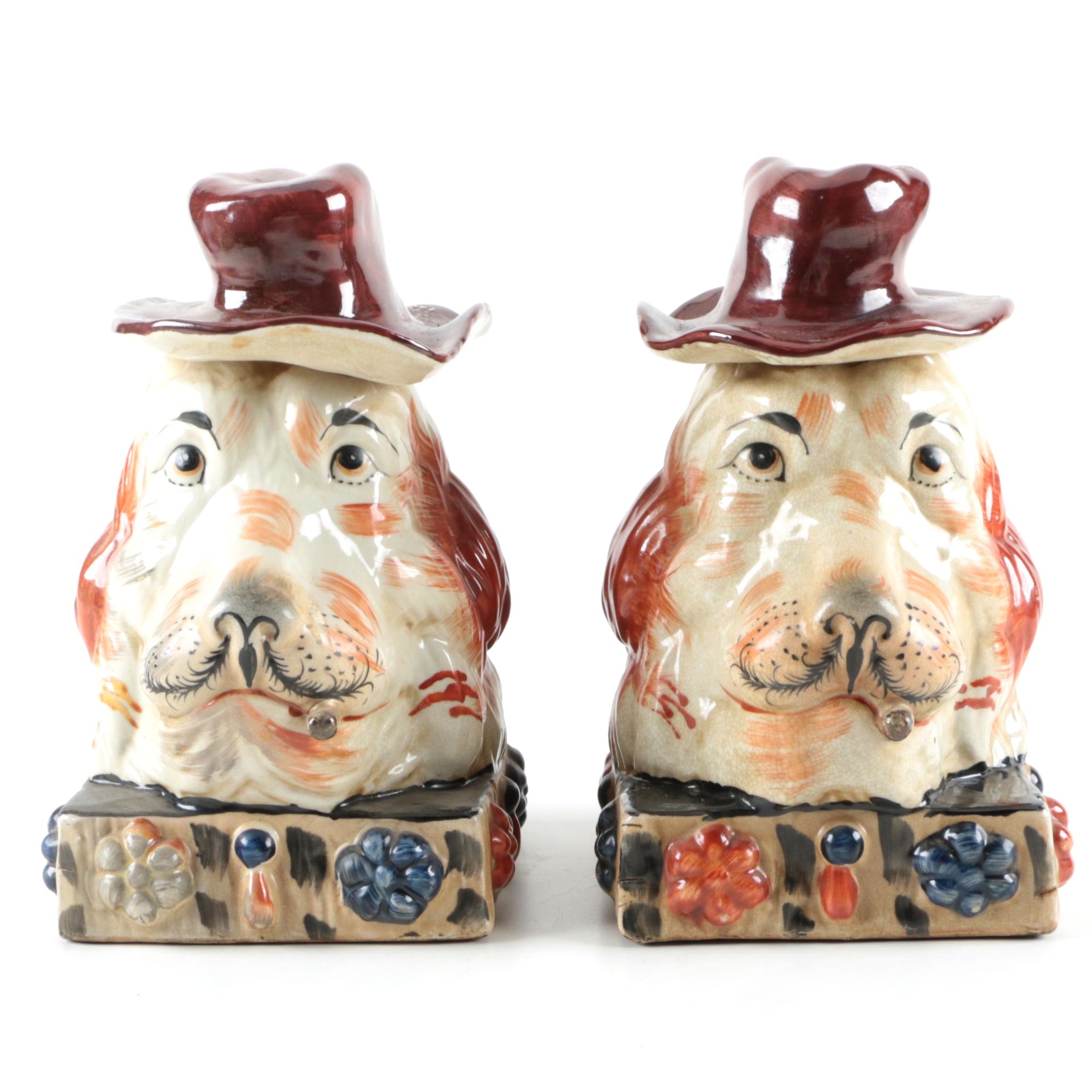 Pair of Ceramic Smoking Dogs