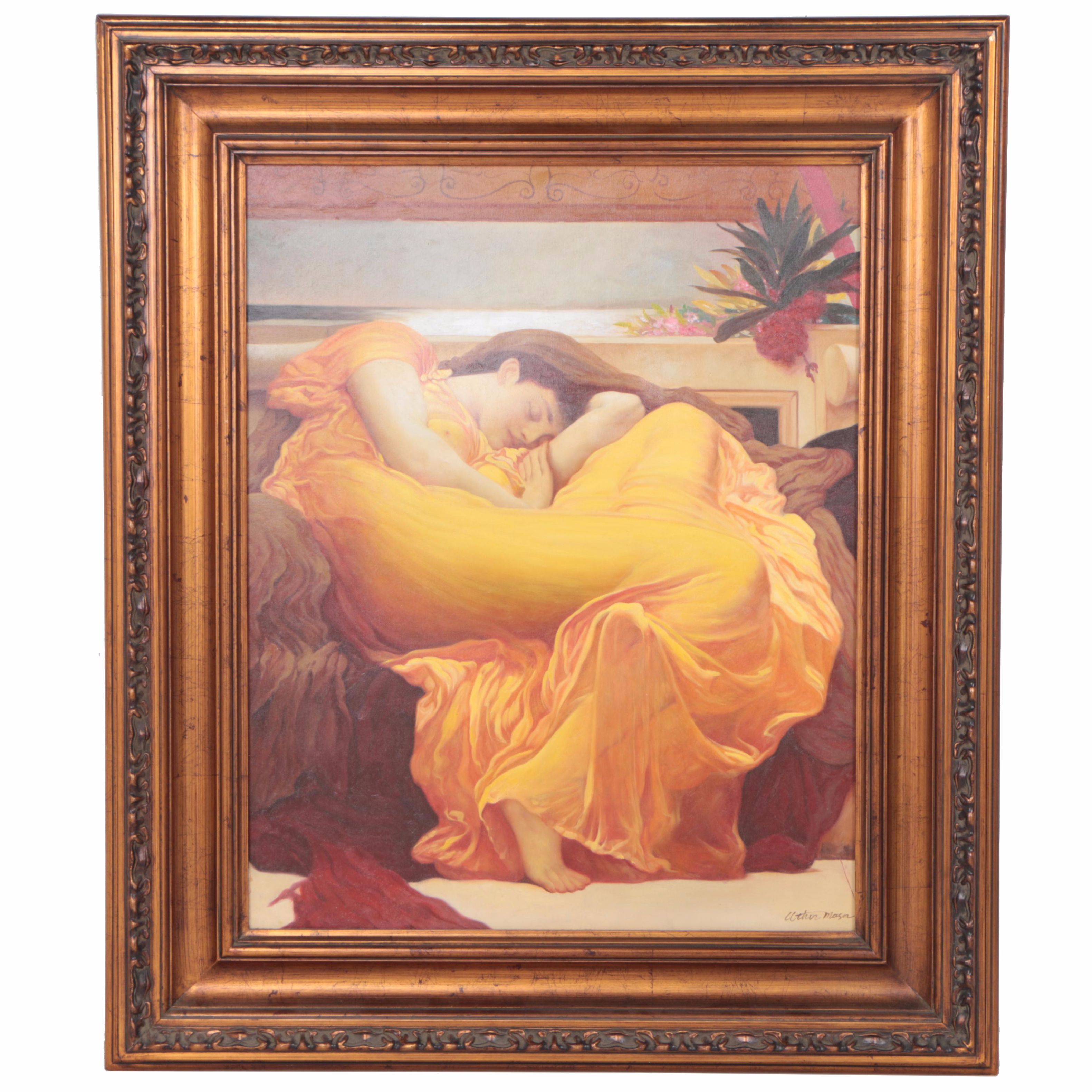 Uther Mason Facsimile Oil Painting After Lord Frederic Leighton's "Flaming June"