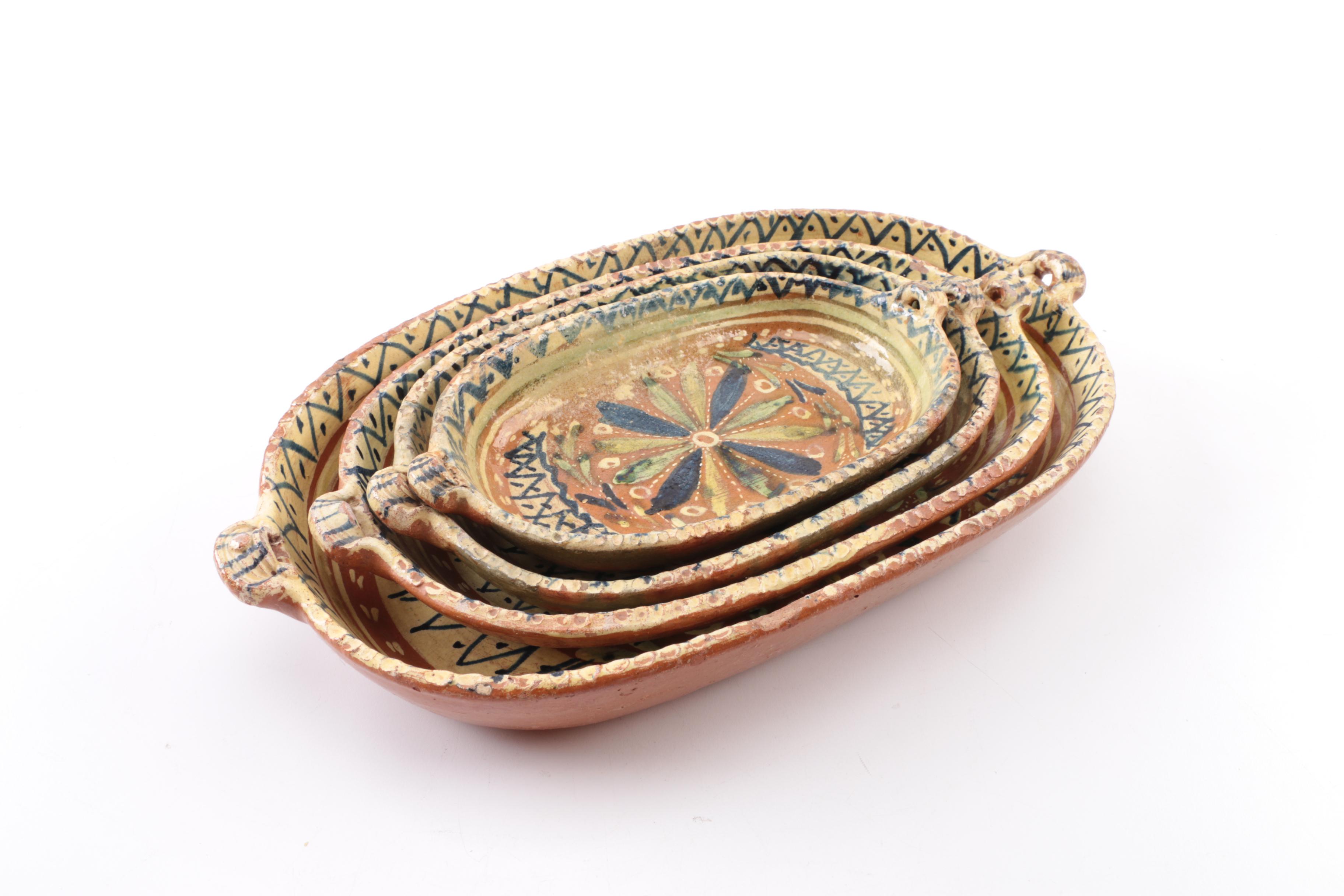 Handbuilt and Hand-Painted Terracotta Nesting Serving Trays