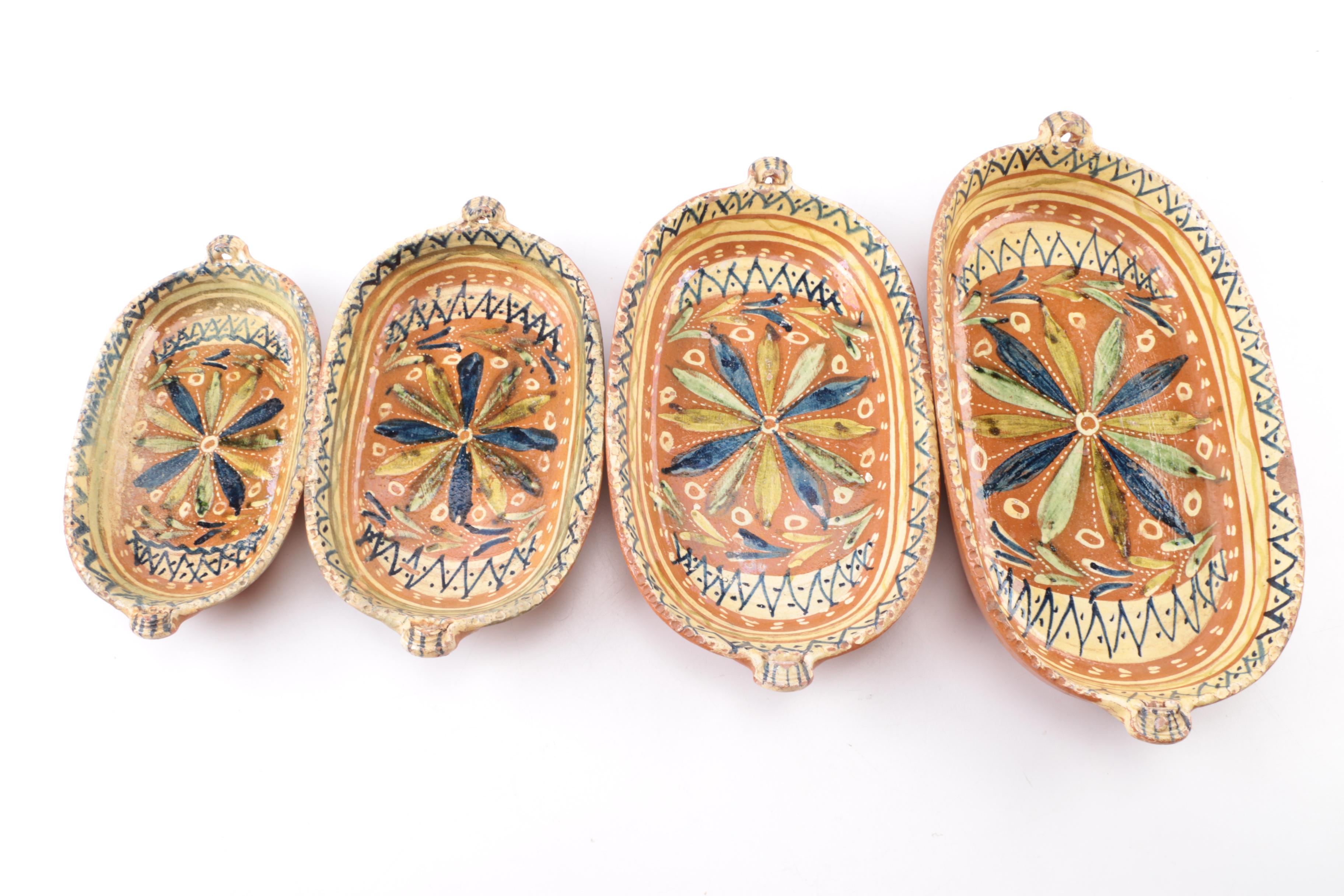Handbuilt and Hand-Painted Terracotta Nesting Serving Trays