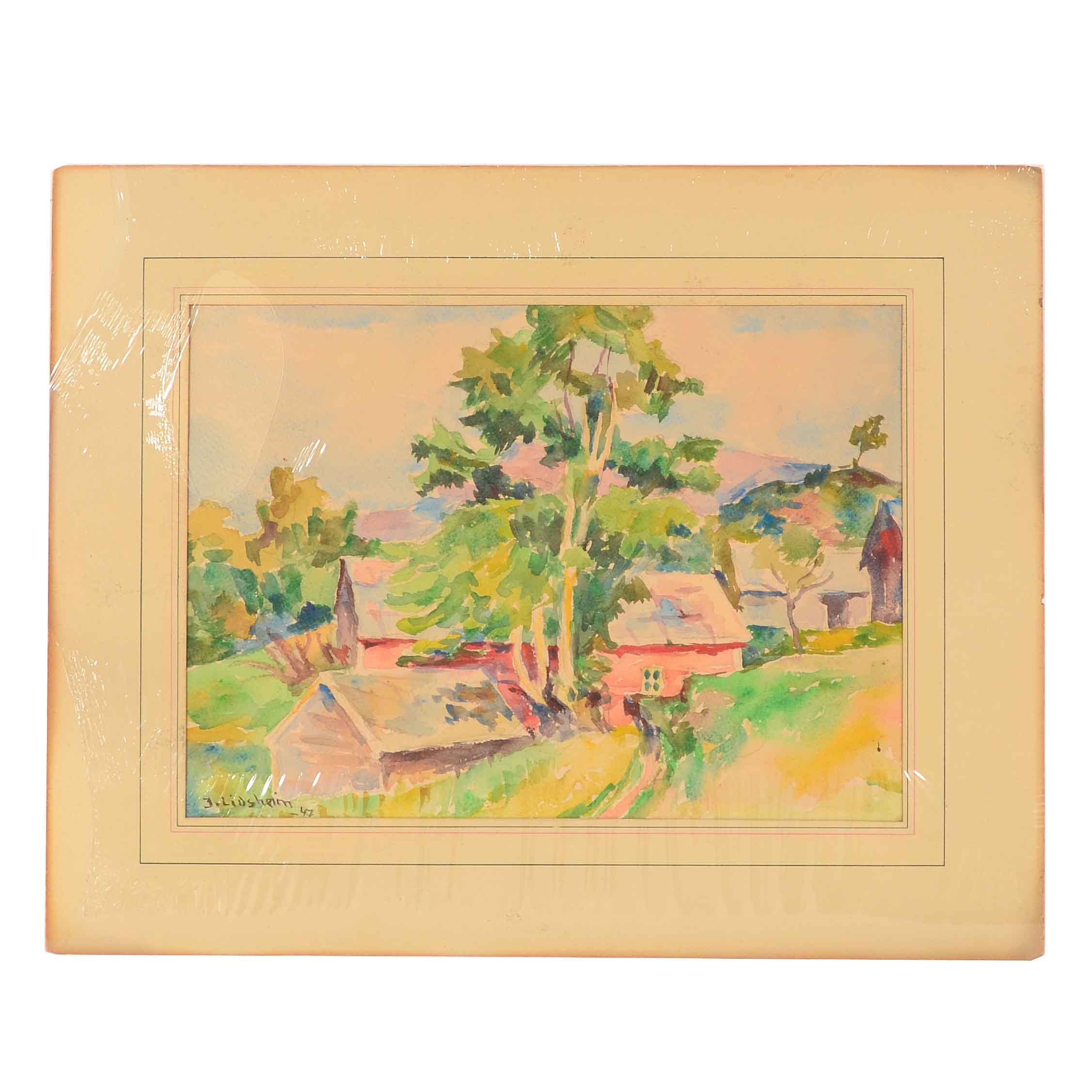Johannes Lidsheim Original 1947 Watercolor Painting