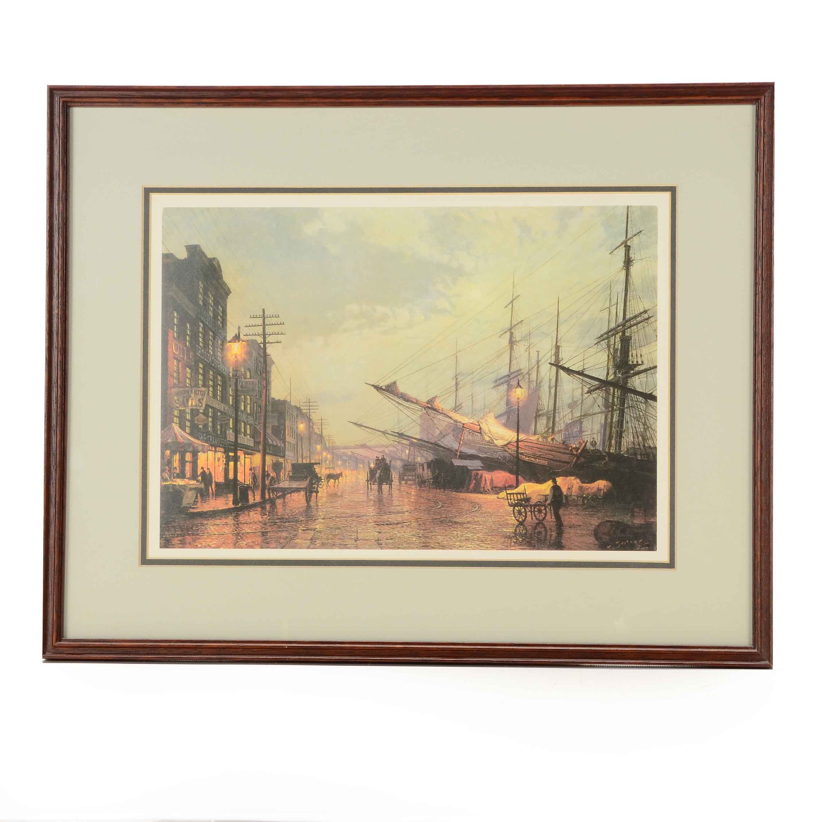 Offset Lithograph after John Stobart's "South Street, New York in 1800"