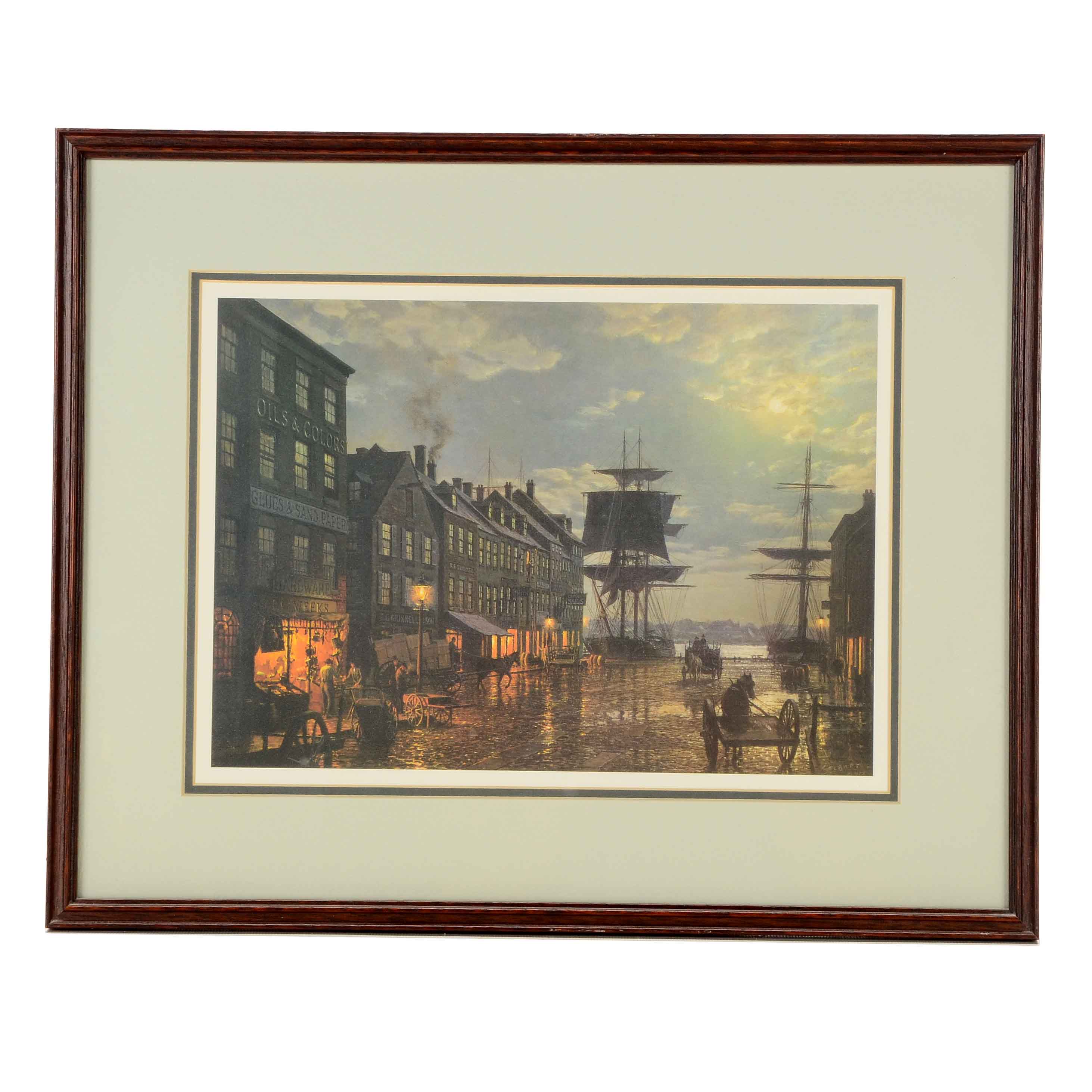 Offset Lithograph after John Stobart's "Maiden Lane, New York in 1800"