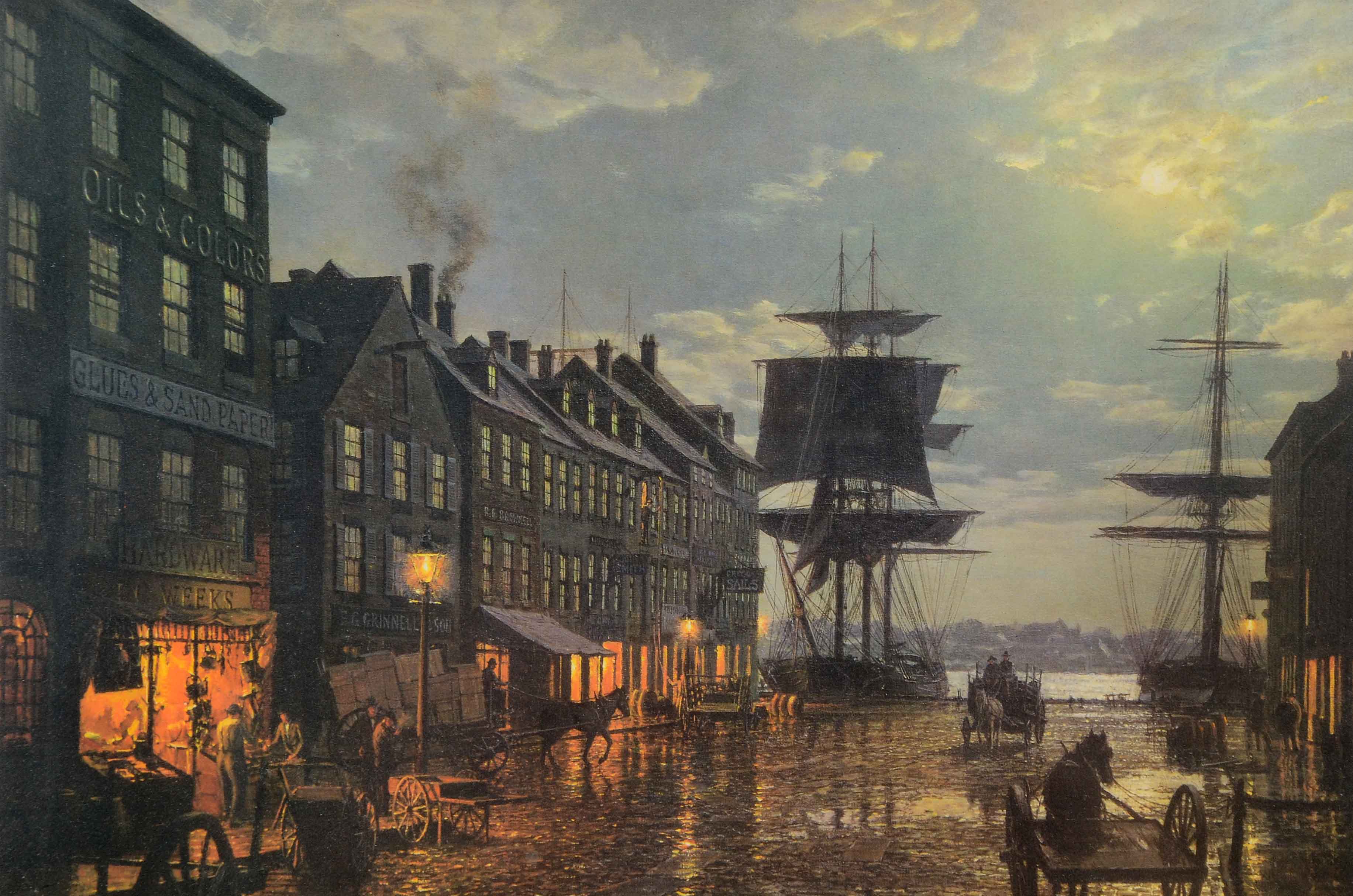 Offset Lithograph after John Stobart's "Maiden Lane, New York in 1800"