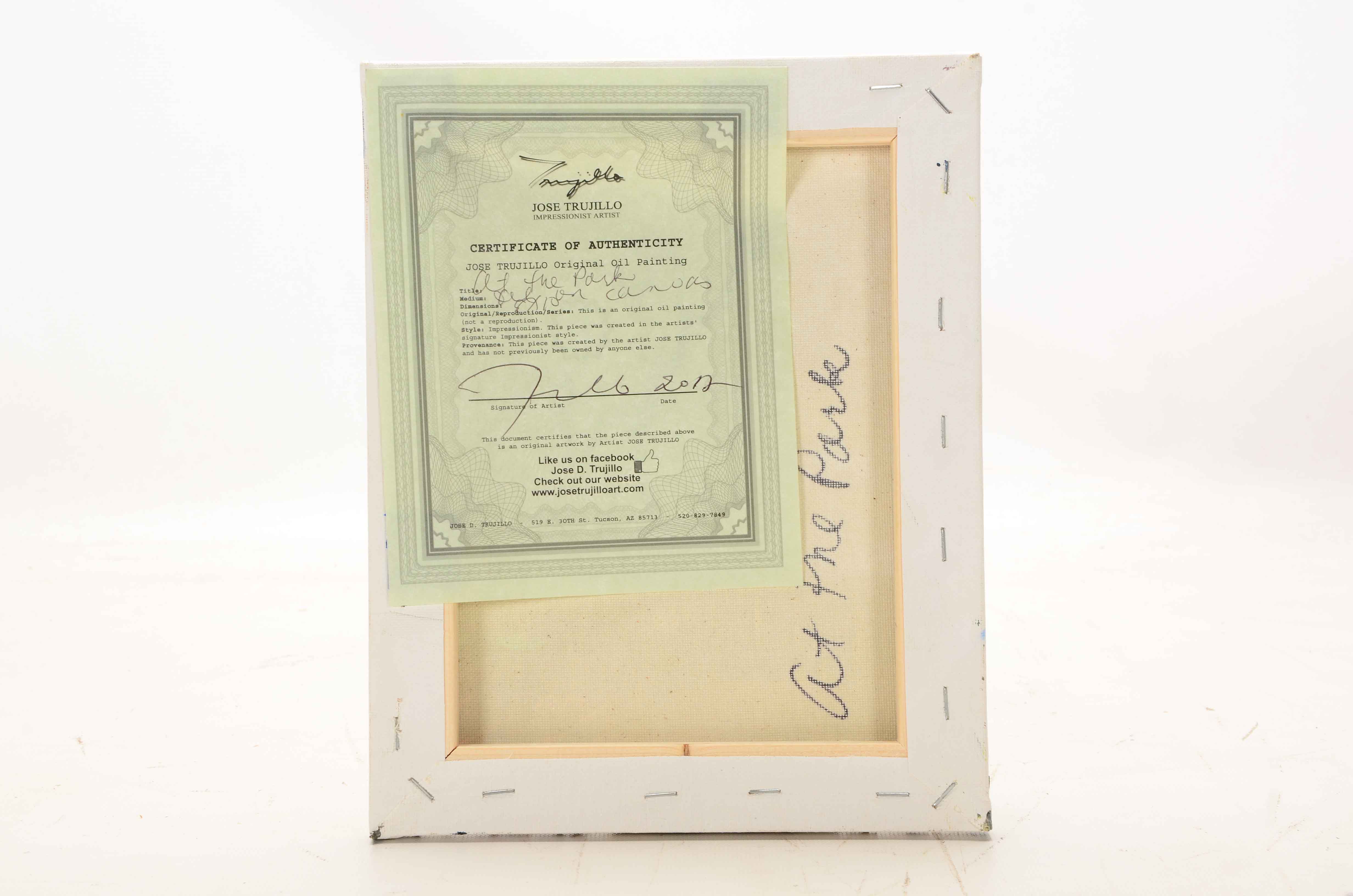 Jose Trujillo Original Oil Painting on Canvas "At the Park"