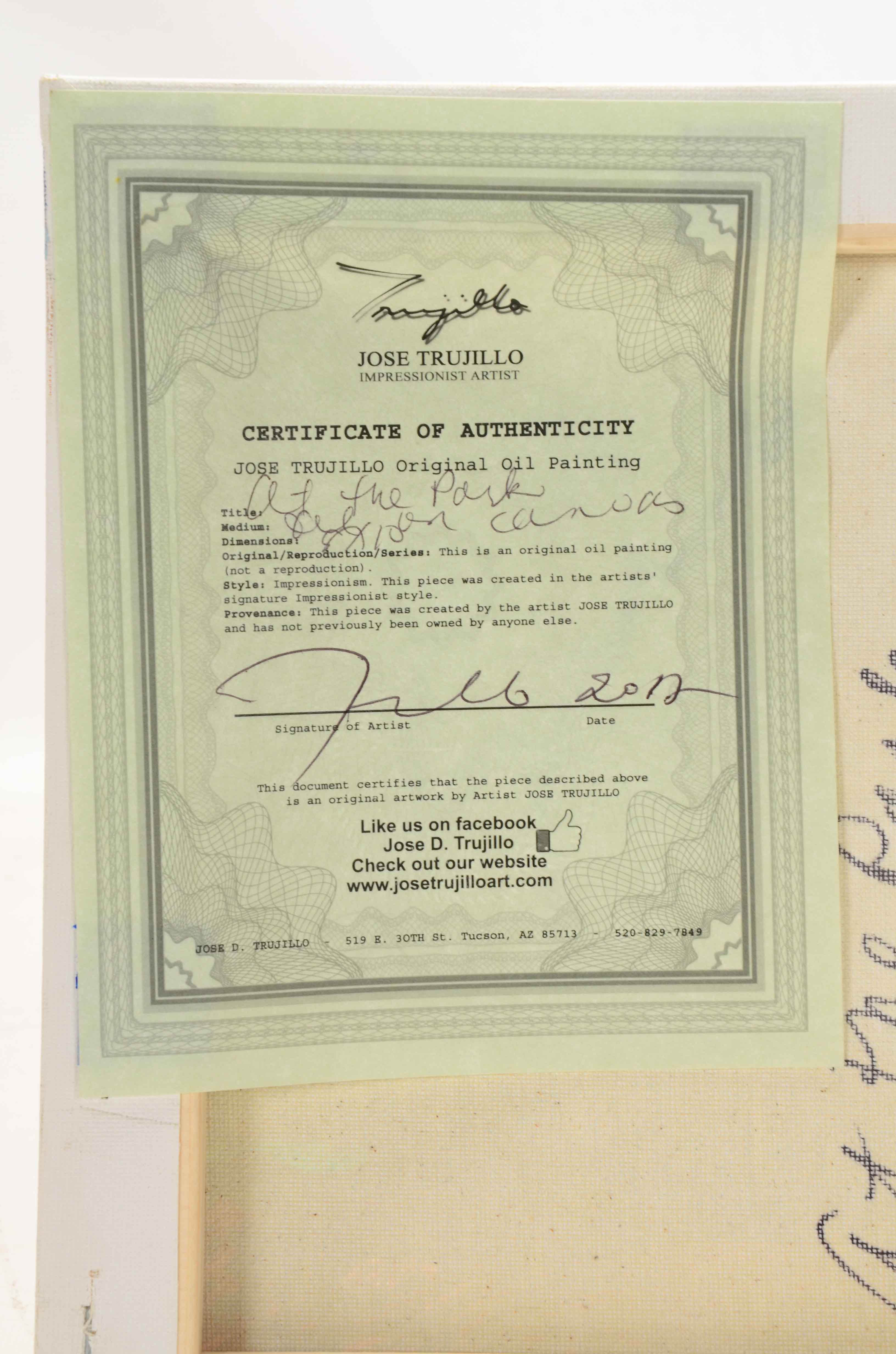 Jose Trujillo Original Oil Painting on Canvas "At the Park"