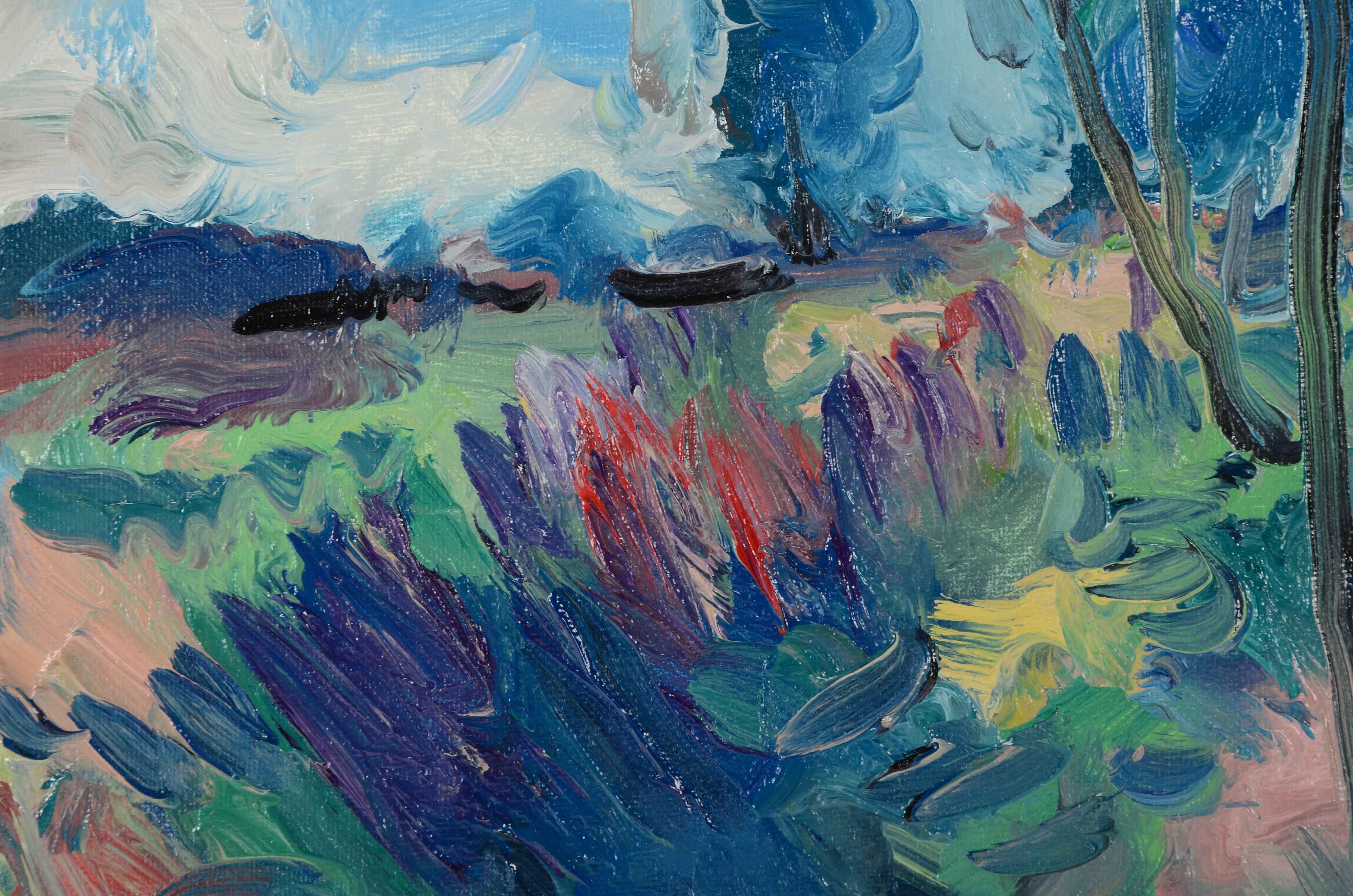 Jose Trujillo Original Oil Painting on Canvas "Lavender Hillside"