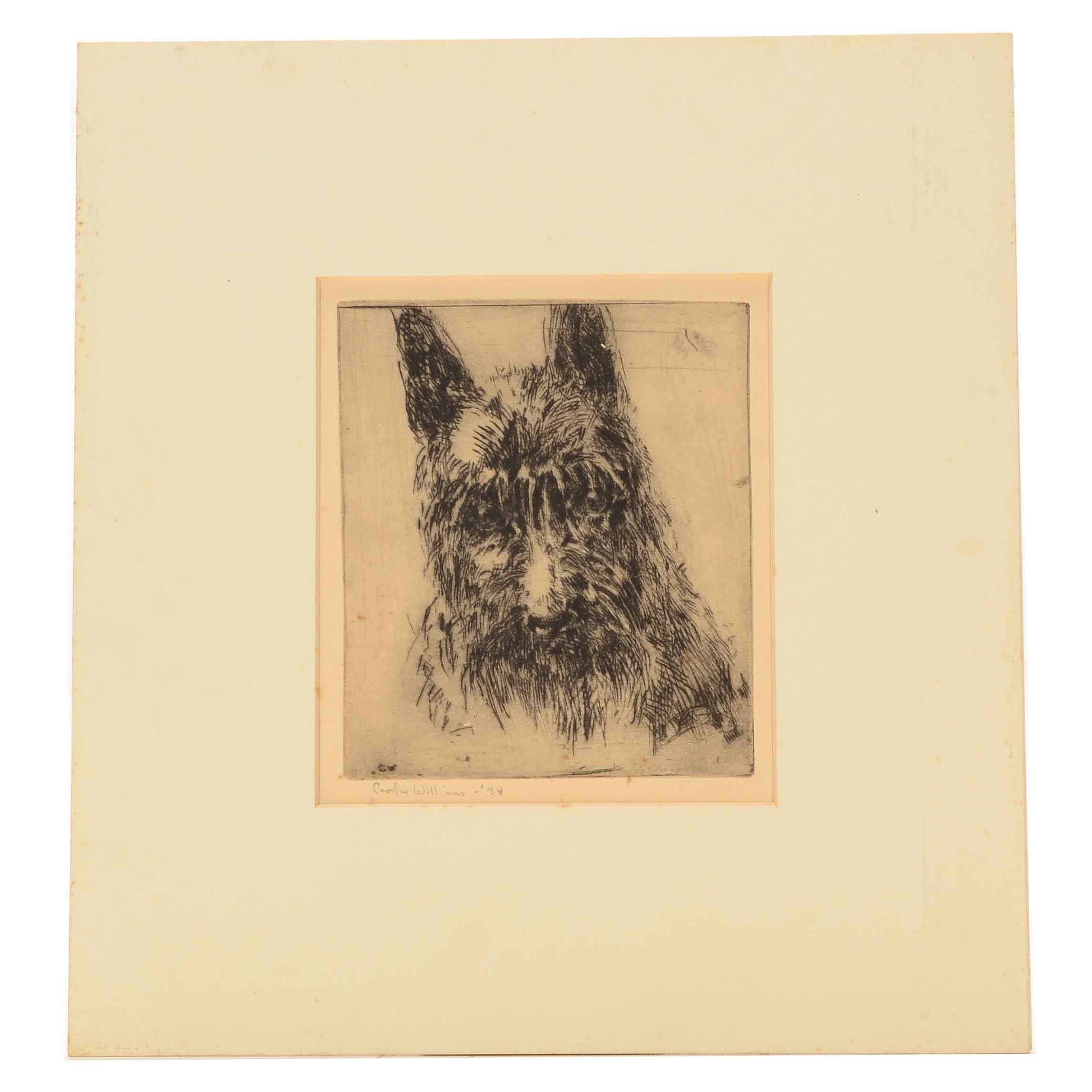 Caroline Williams Signed Original Etching of a Dog