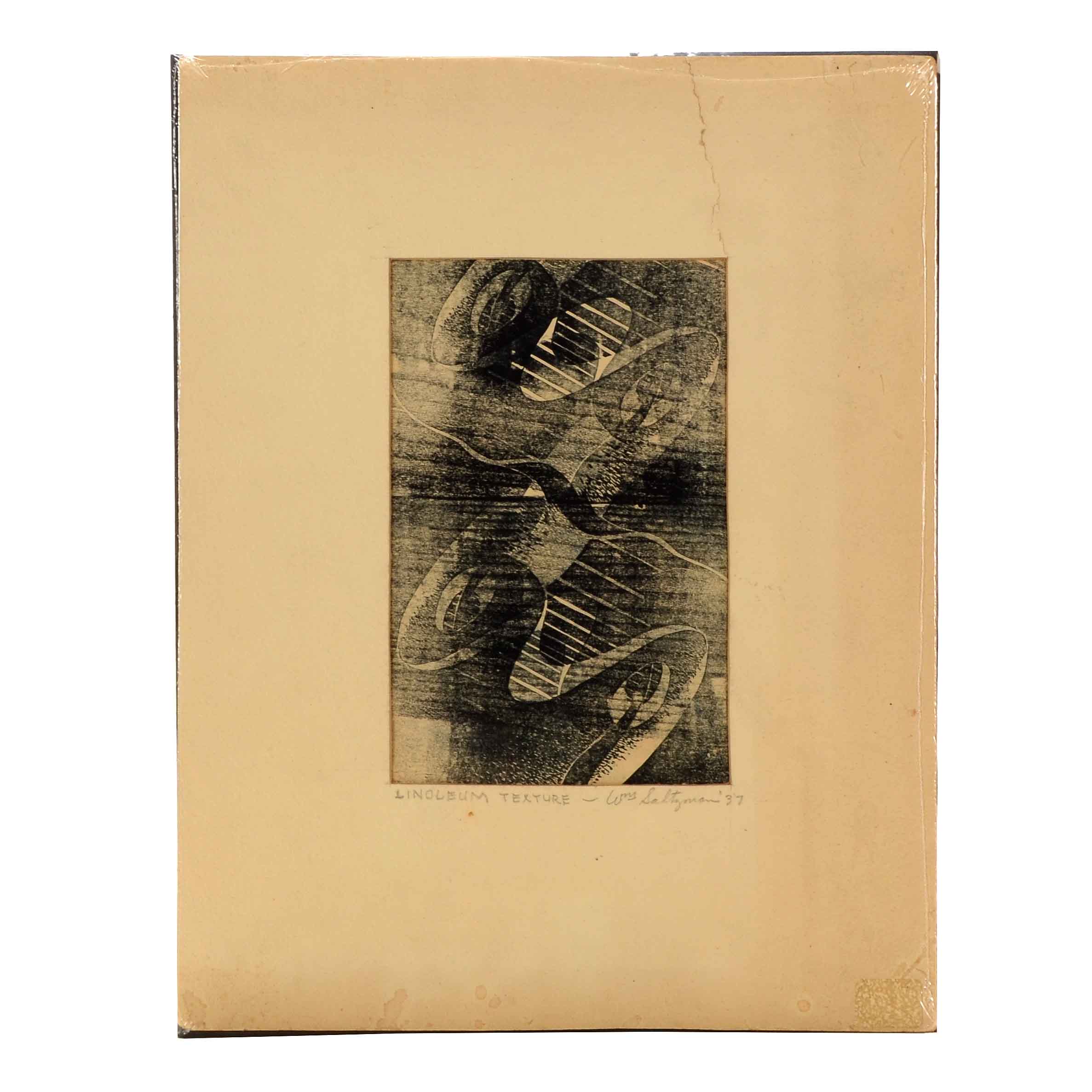 William Saltzman Signed Abstract Relief Print "Linoleum Texture"