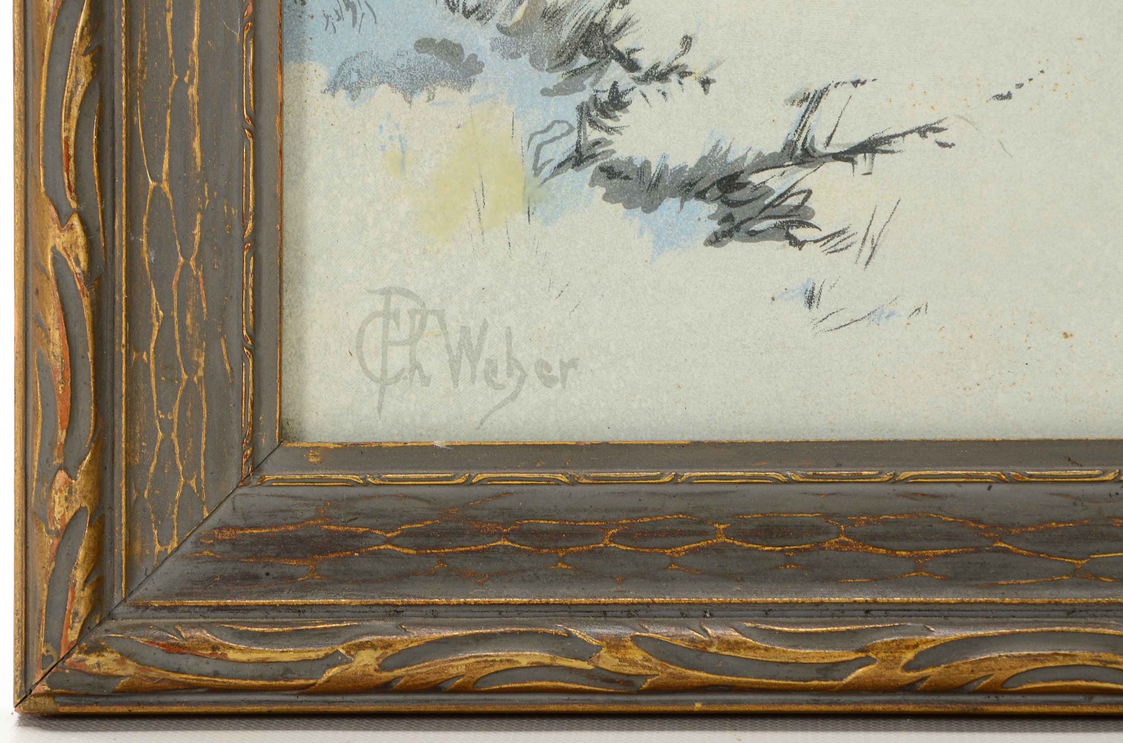 C.P. Weber Chromolithograph of Winter Scene with Sheep