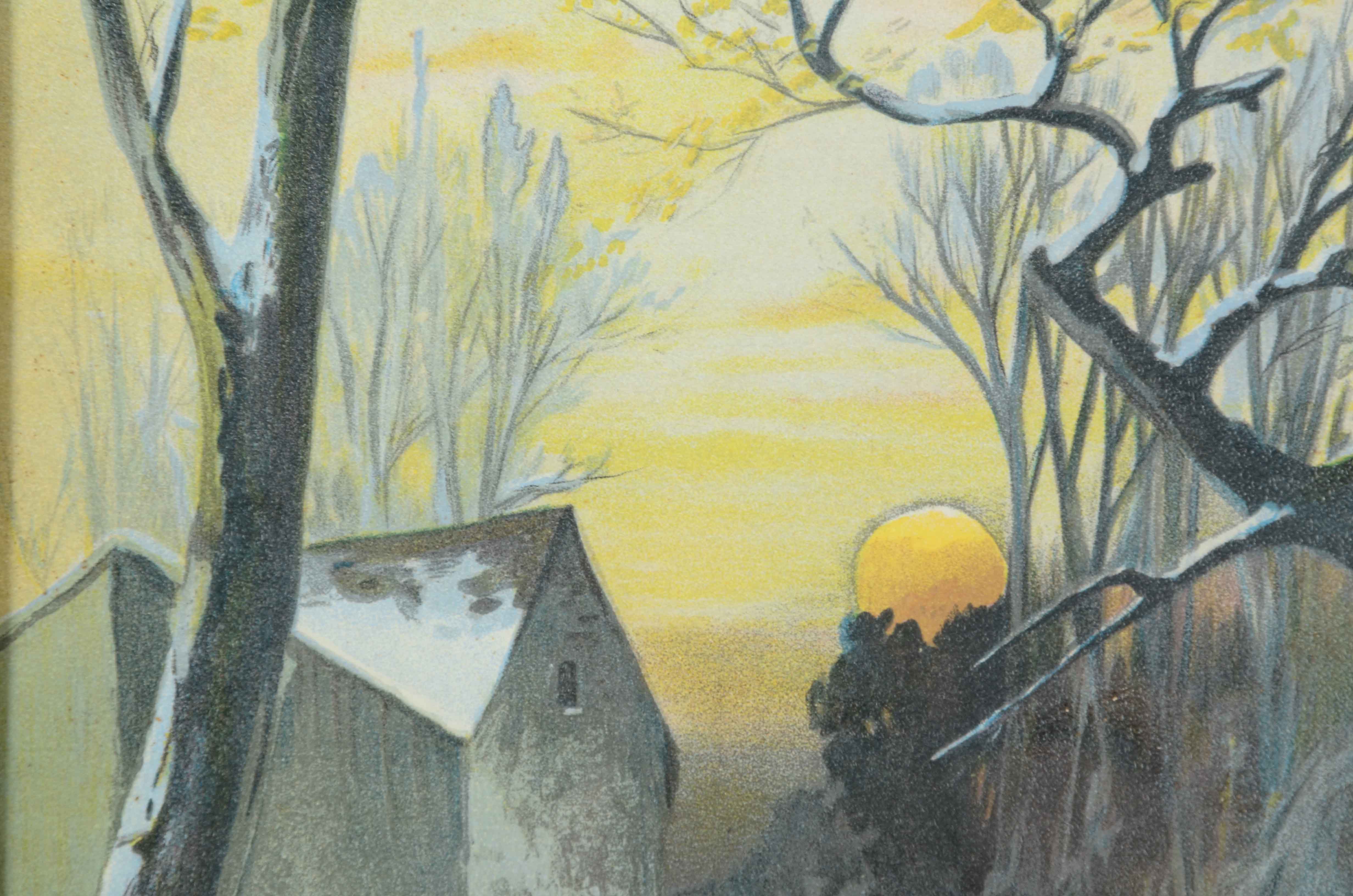 C.P. Weber Chromolithograph of Winter Scene with Sheep