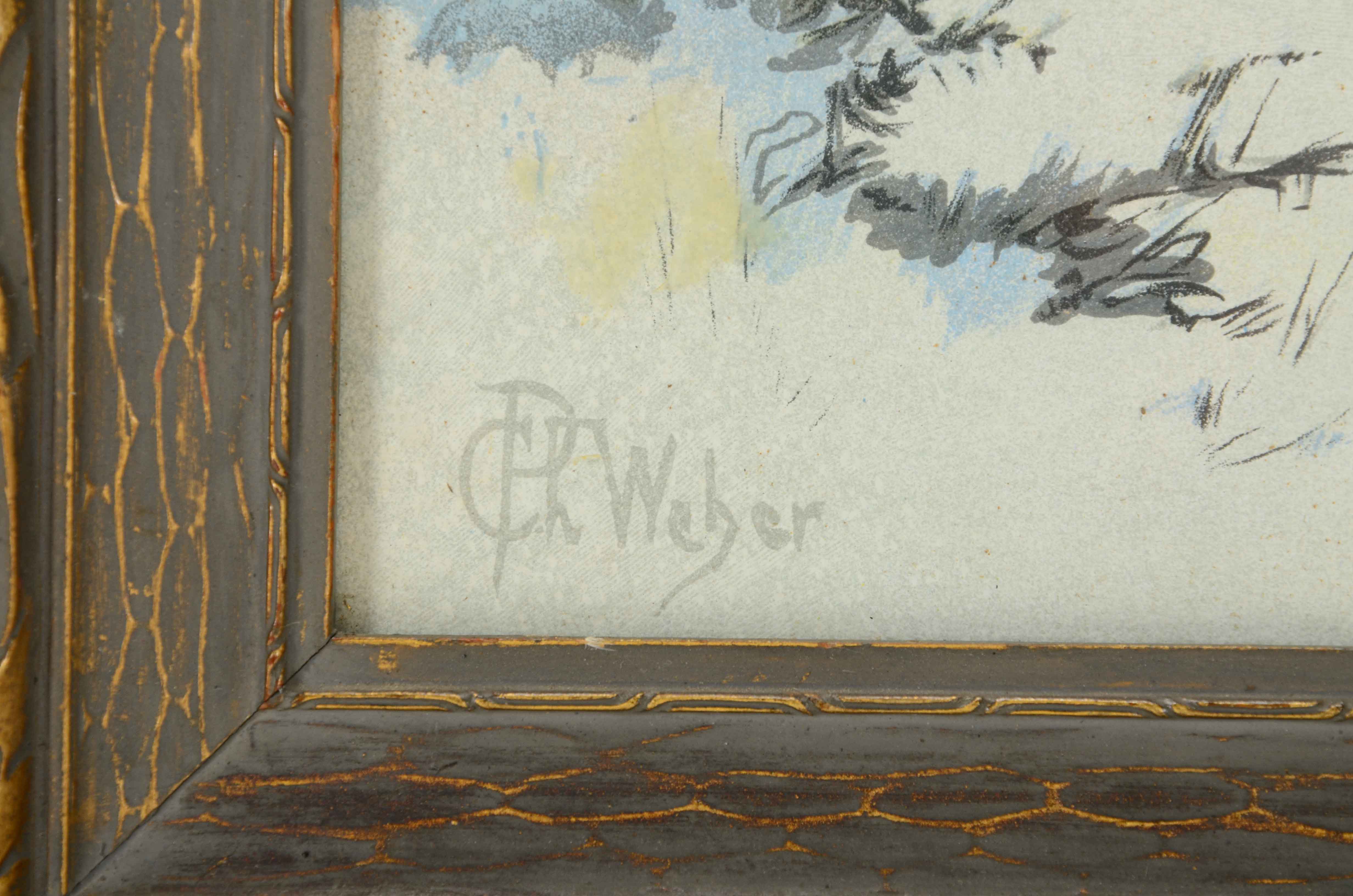 C.P. Weber Chromolithograph of Winter Scene with Sheep