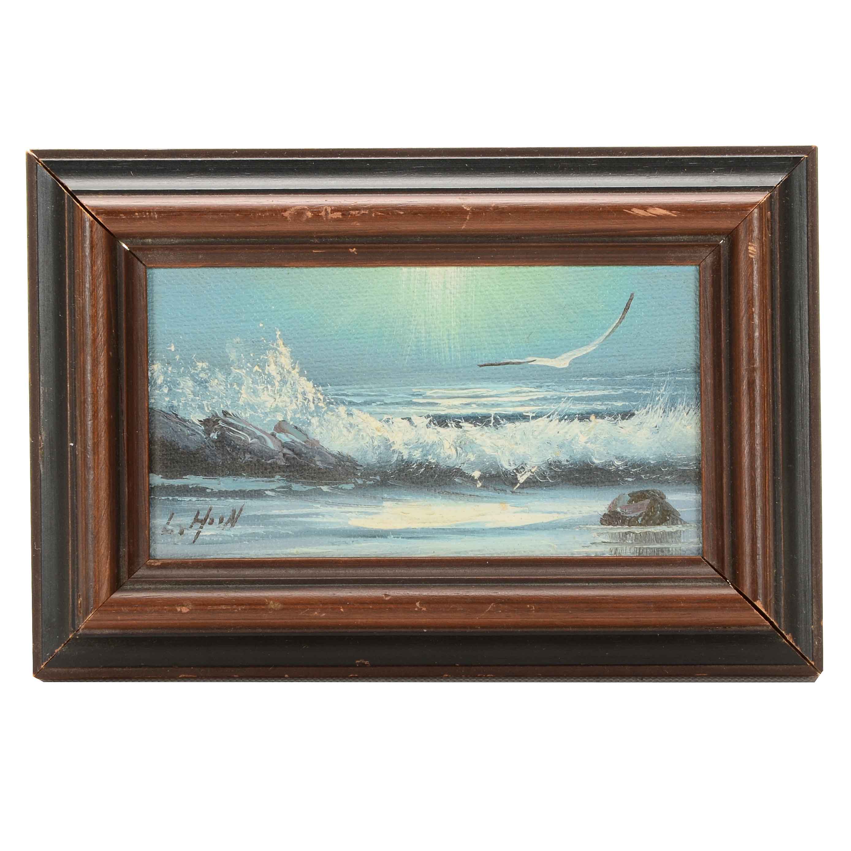 L. Hoon Miniature Oil Painting of a Seascape