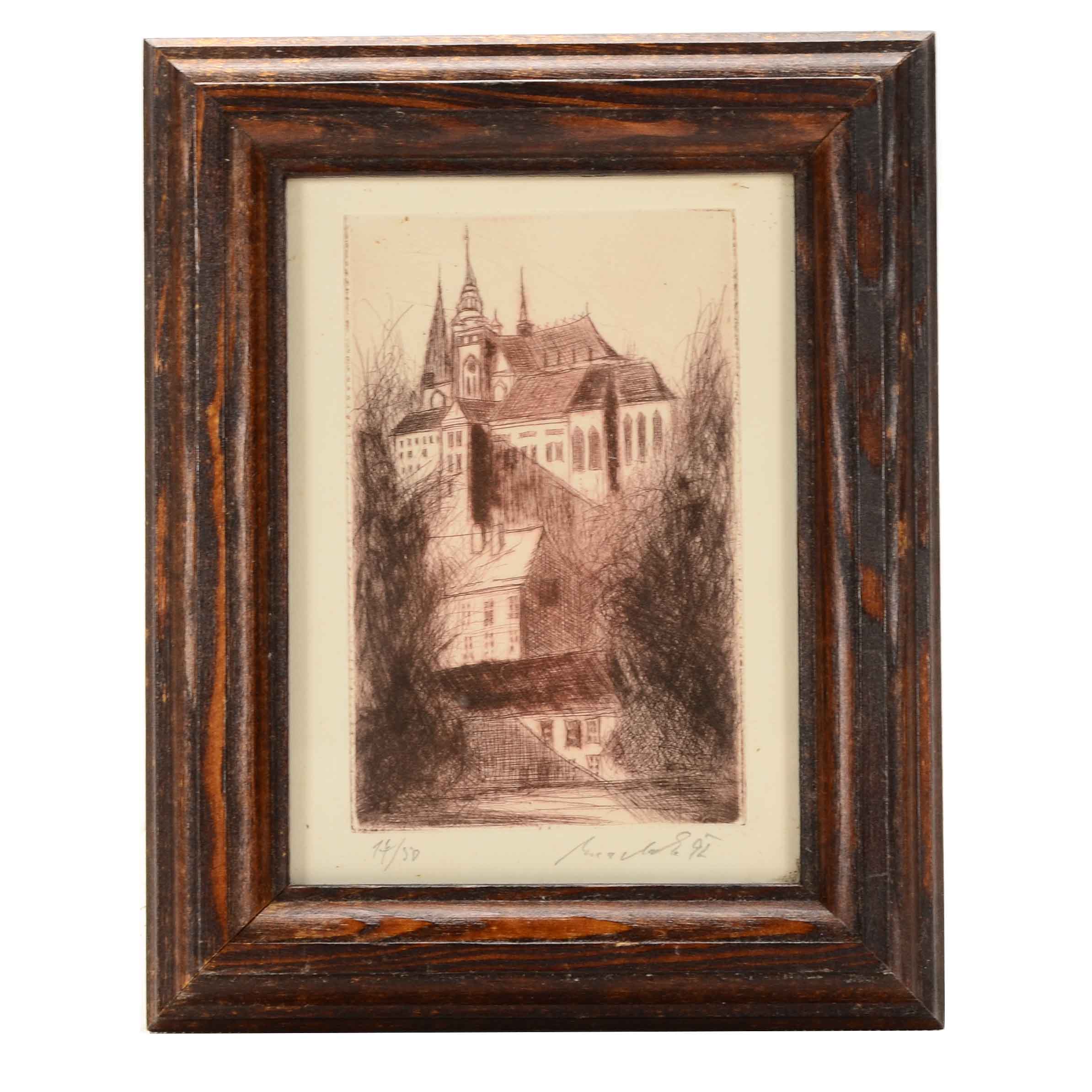 Karel Machek Limited Edition Etching of St. Vitus Cathedral, Prague