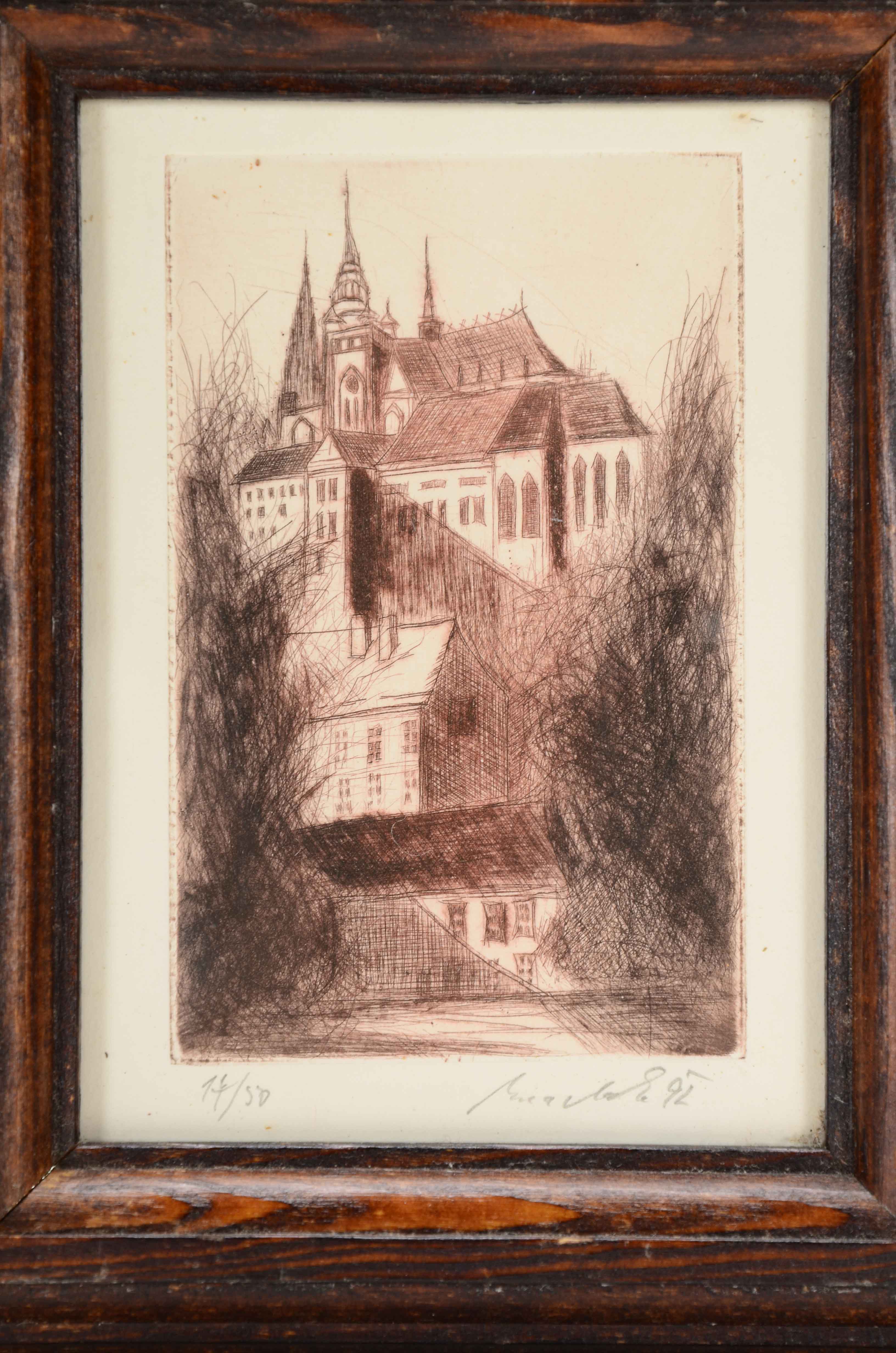 Karel Machek Limited Edition Etching of St. Vitus Cathedral, Prague