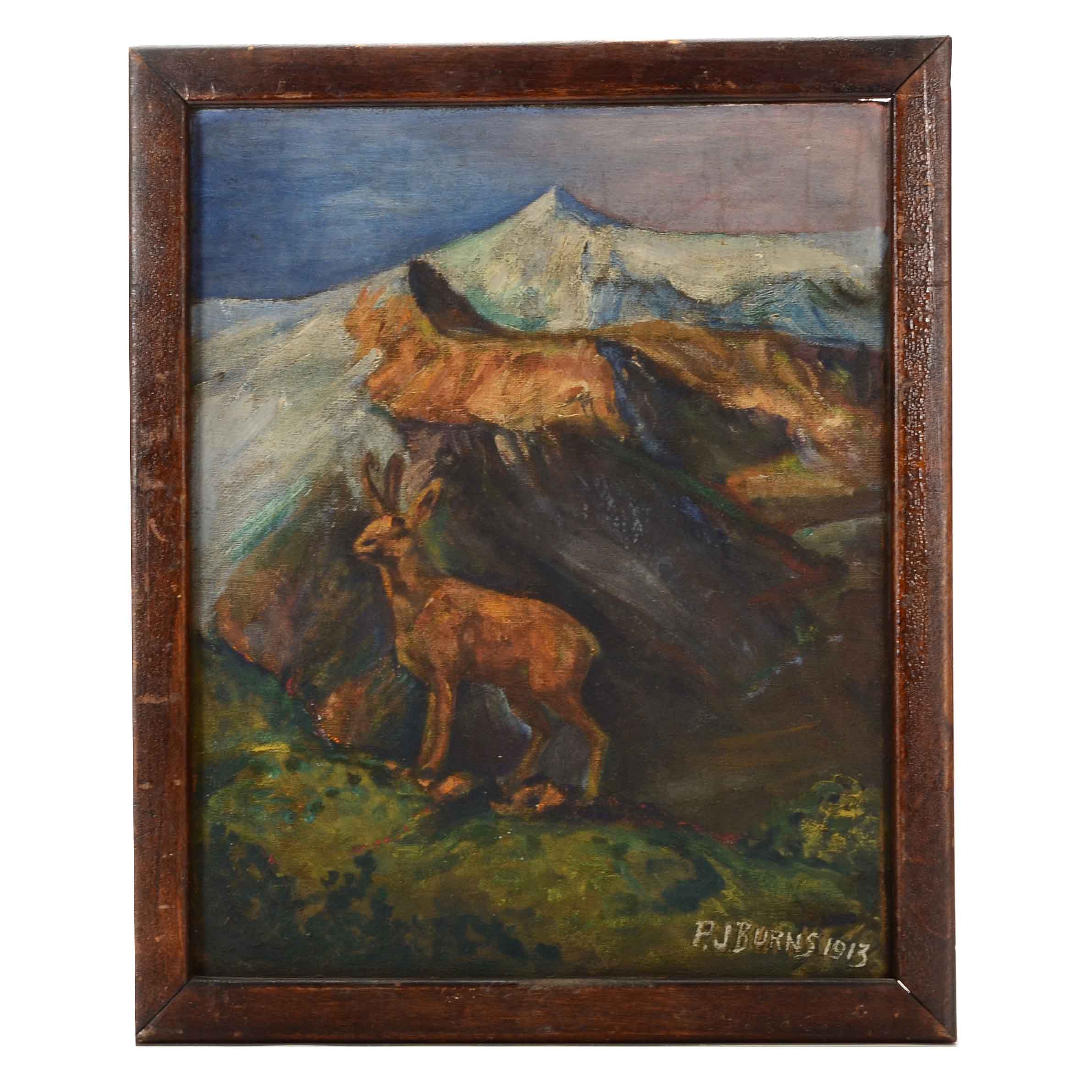 P.J. Burns Oil Painting of Deer