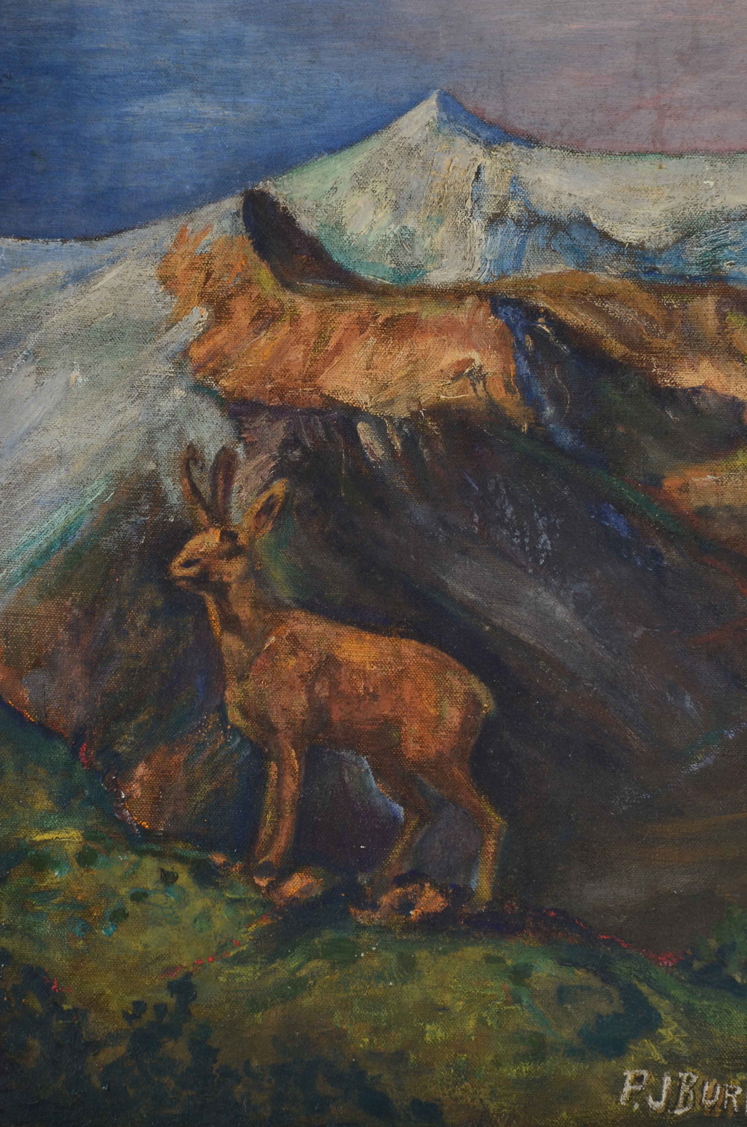 P.J. Burns Oil Painting of Deer
