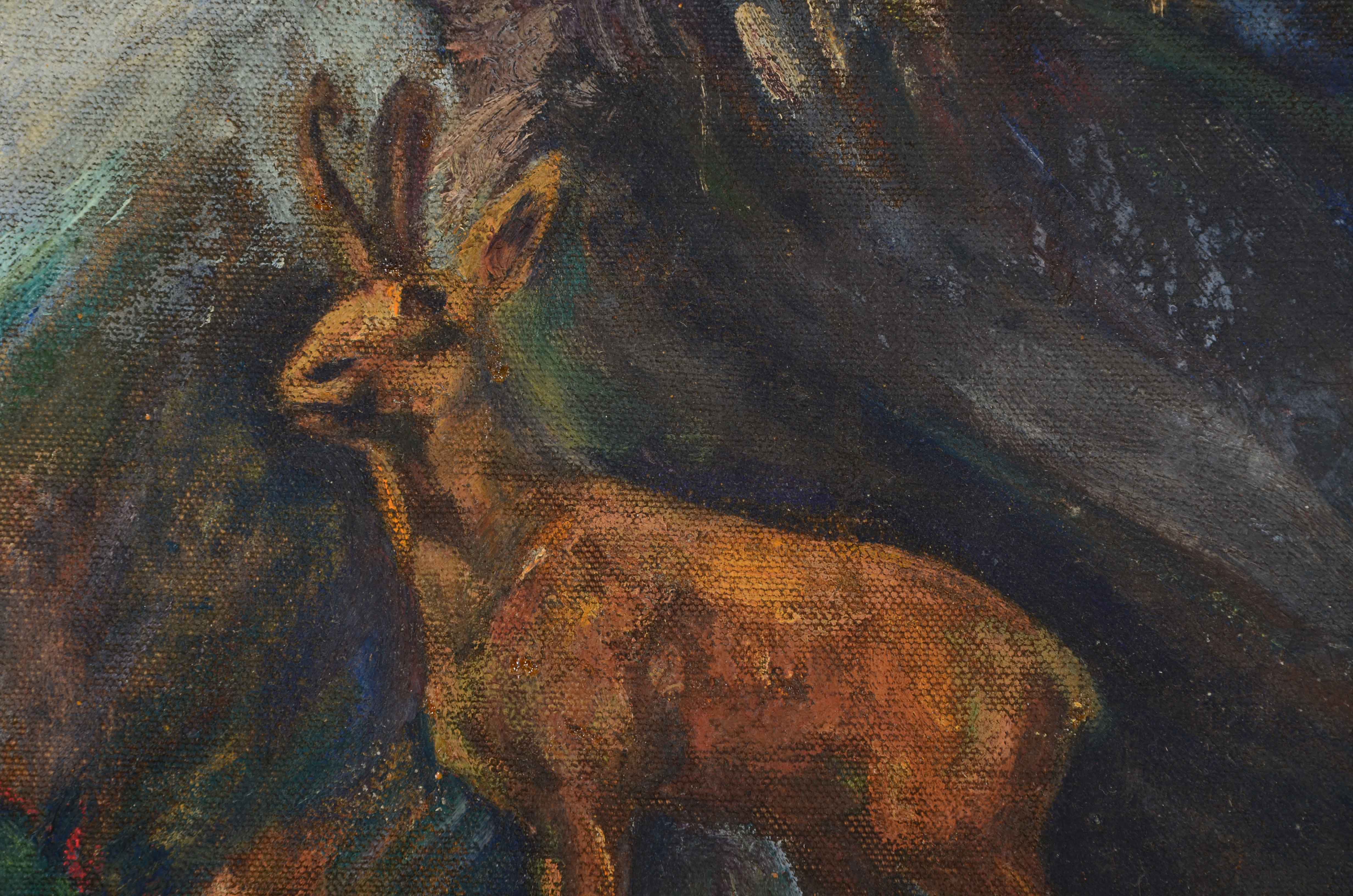 P.J. Burns Oil Painting of Deer