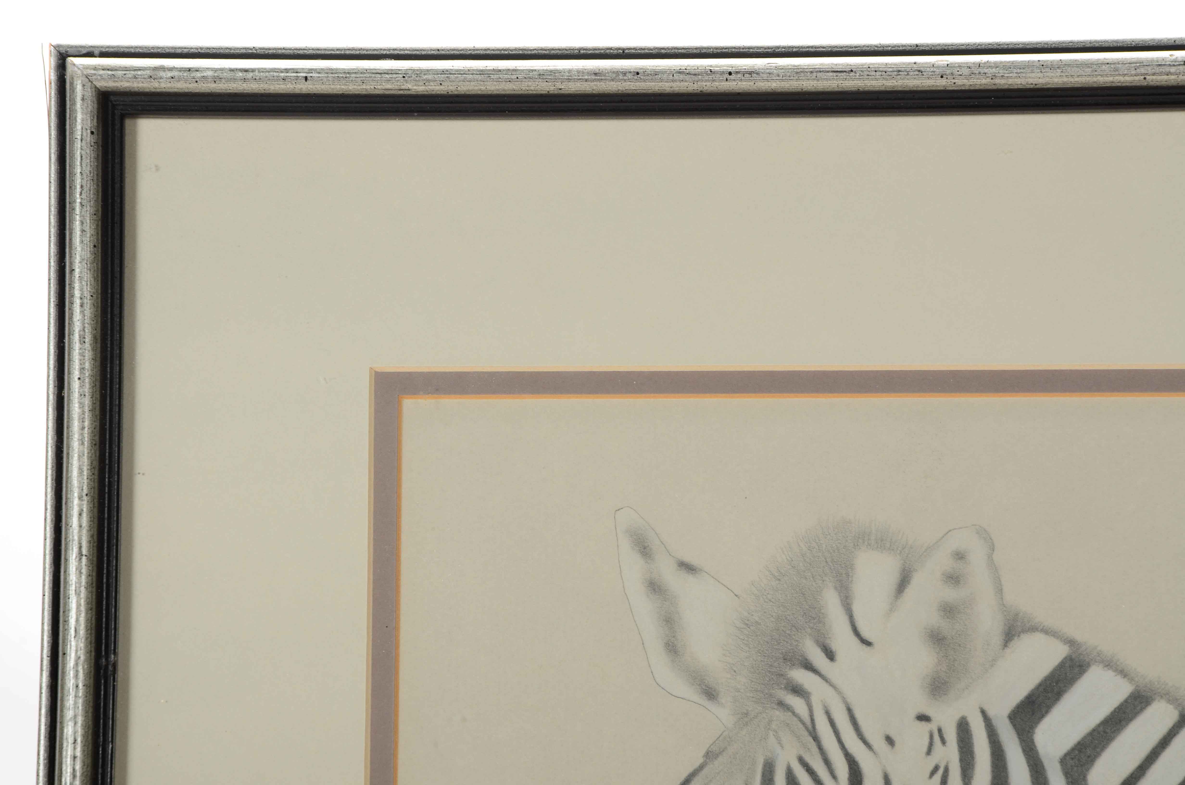 Carl Schmuelling Original Graphite and Pastel Drawing "Zebra Mare & Colt"