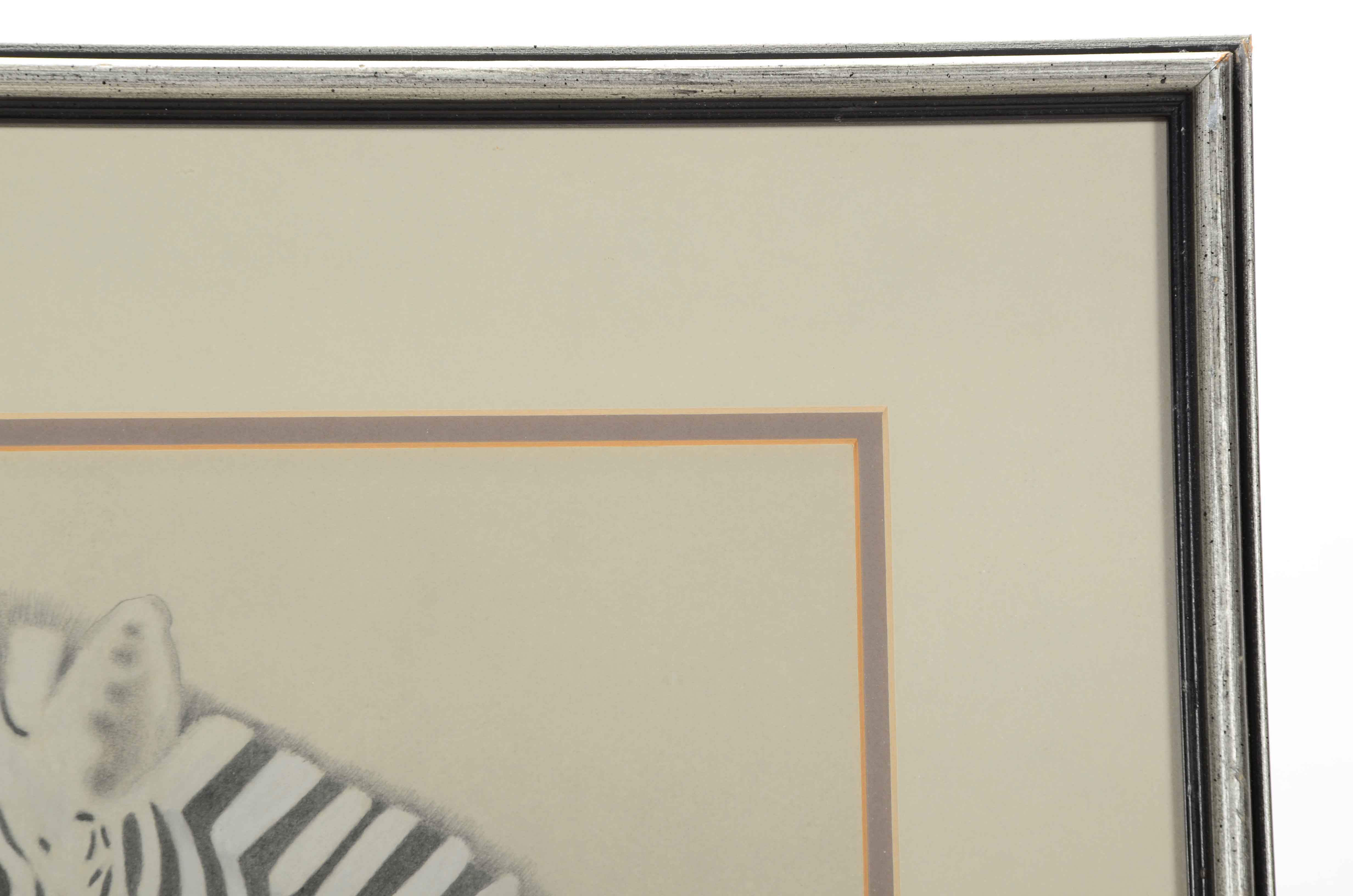 Carl Schmuelling Original Graphite and Pastel Drawing "Zebra Mare & Colt"