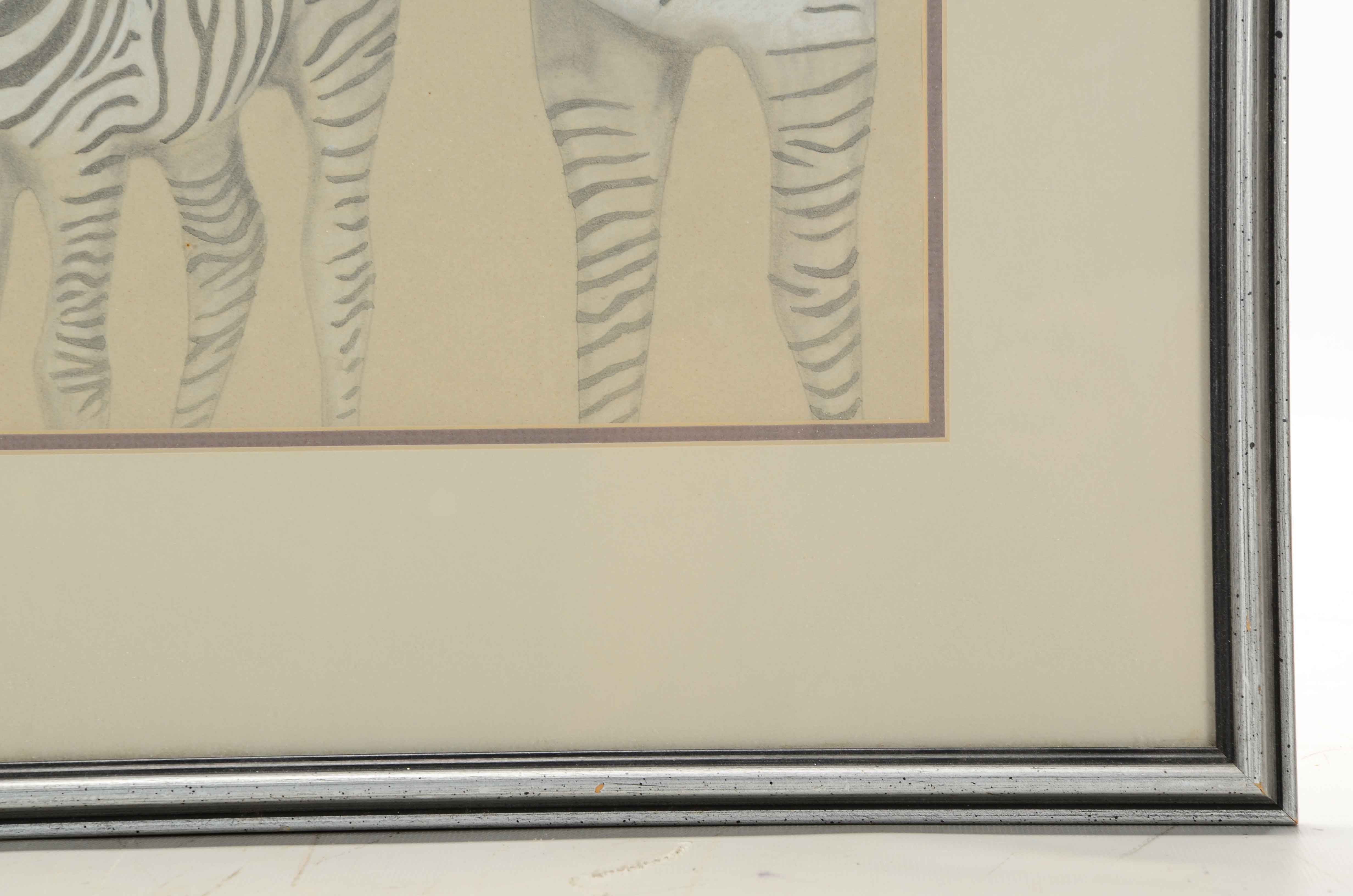 Carl Schmuelling Original Graphite and Pastel Drawing "Zebra Mare & Colt II"