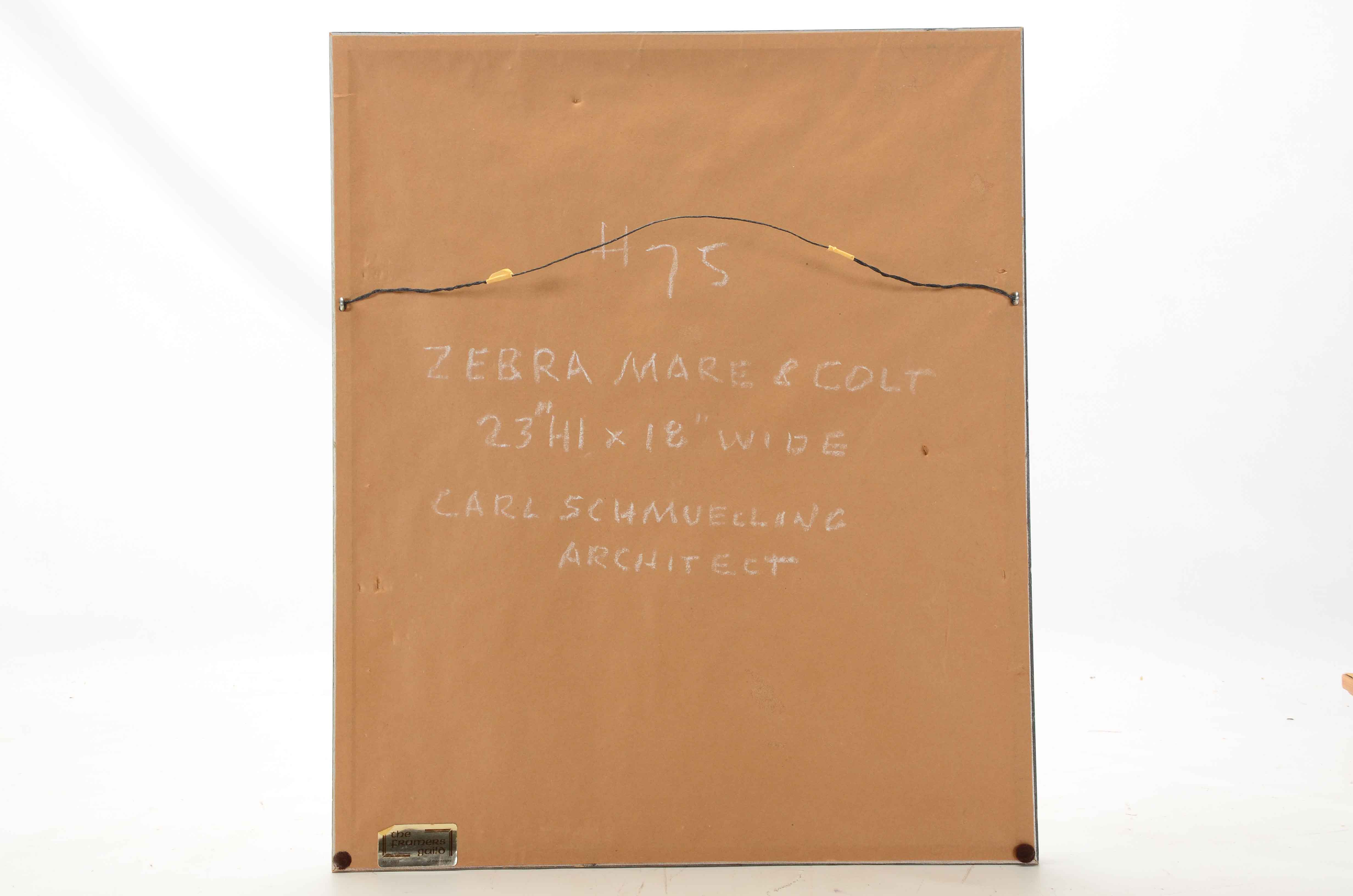 Carl Schmuelling Original Graphite and Pastel Drawing "Zebra Mare & Colt II"