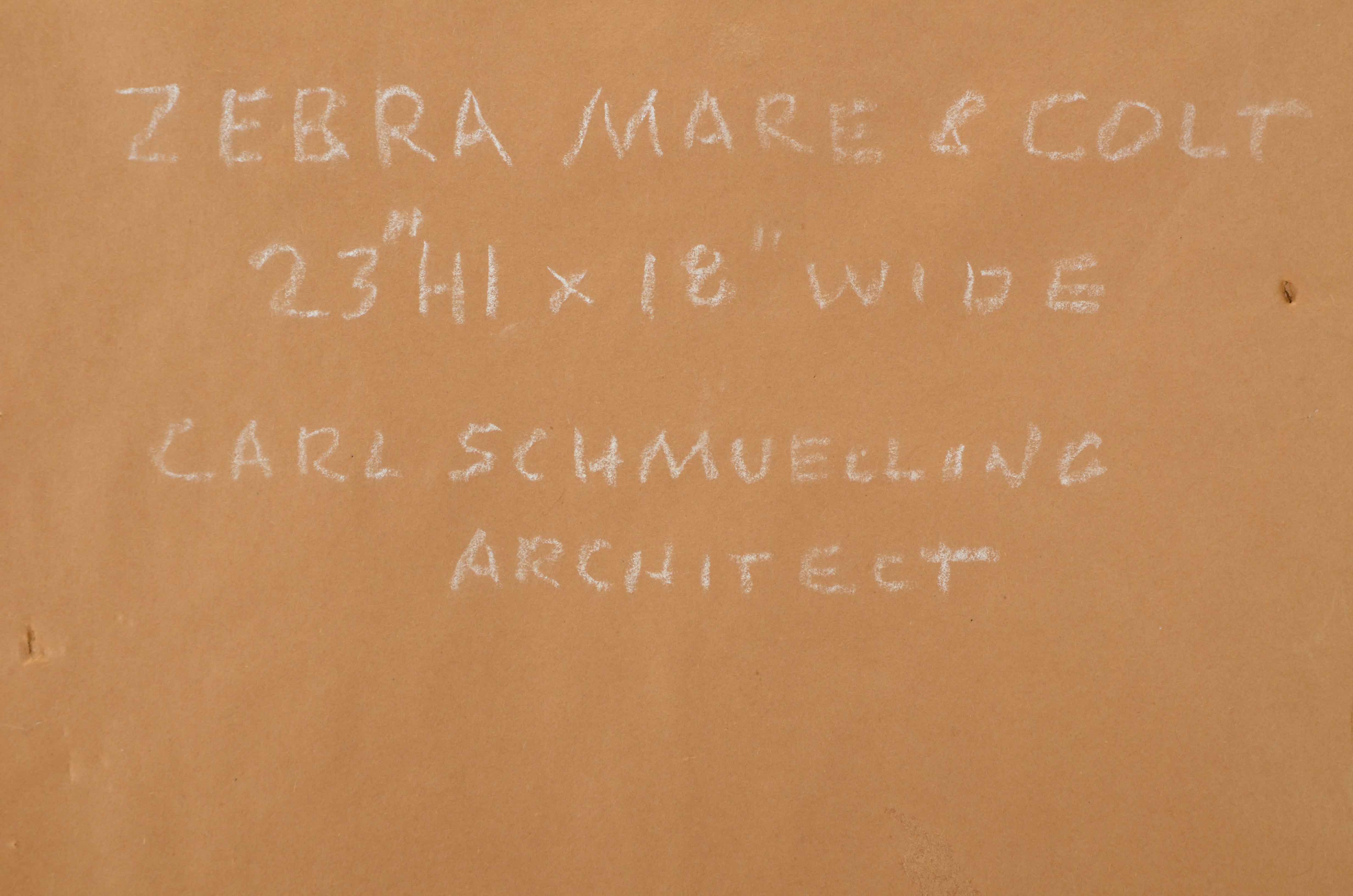 Carl Schmuelling Original Graphite and Pastel Drawing "Zebra Mare & Colt II"