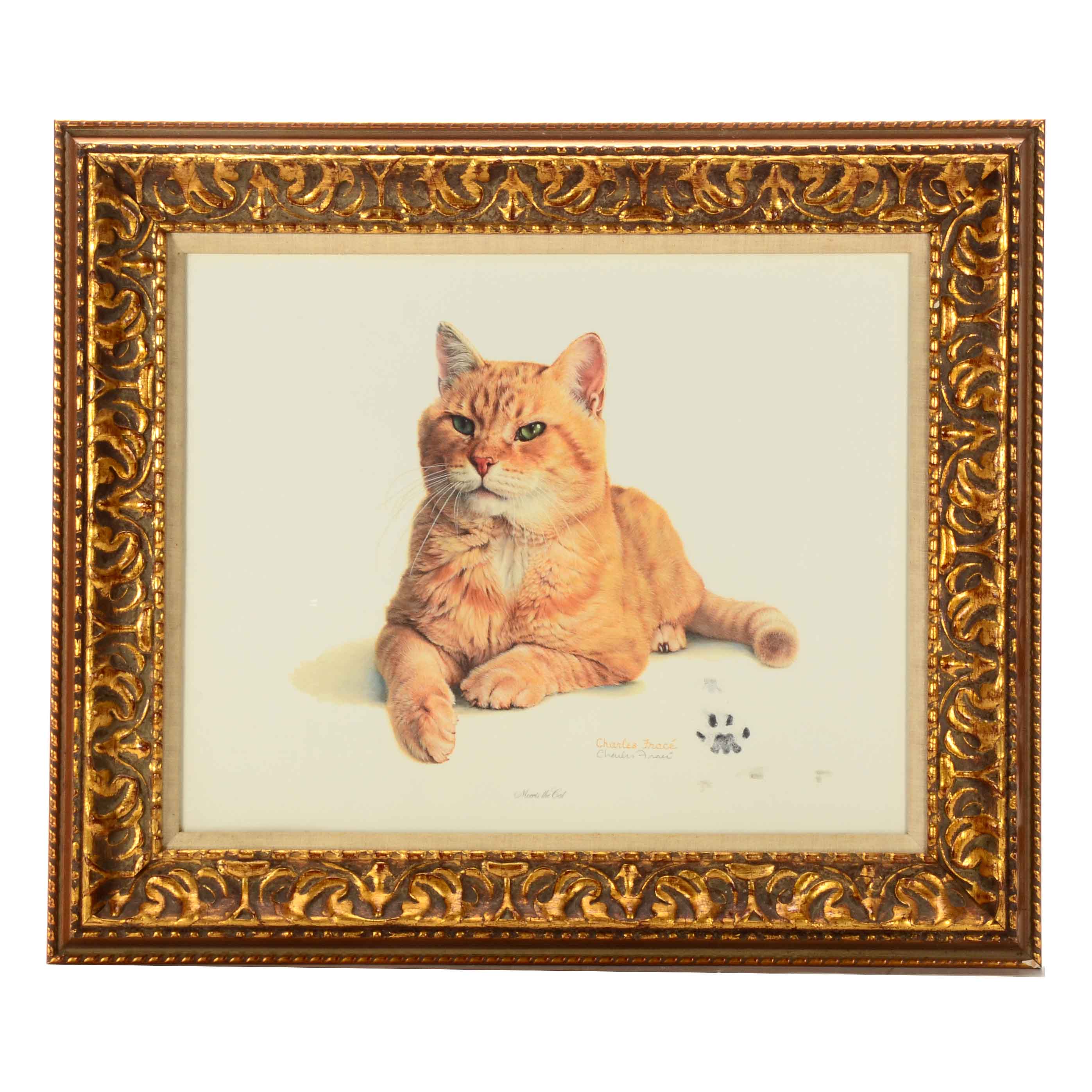 Charles Fracé Signed Offset Lithograph "Morris the Cat" with Original Paw Print