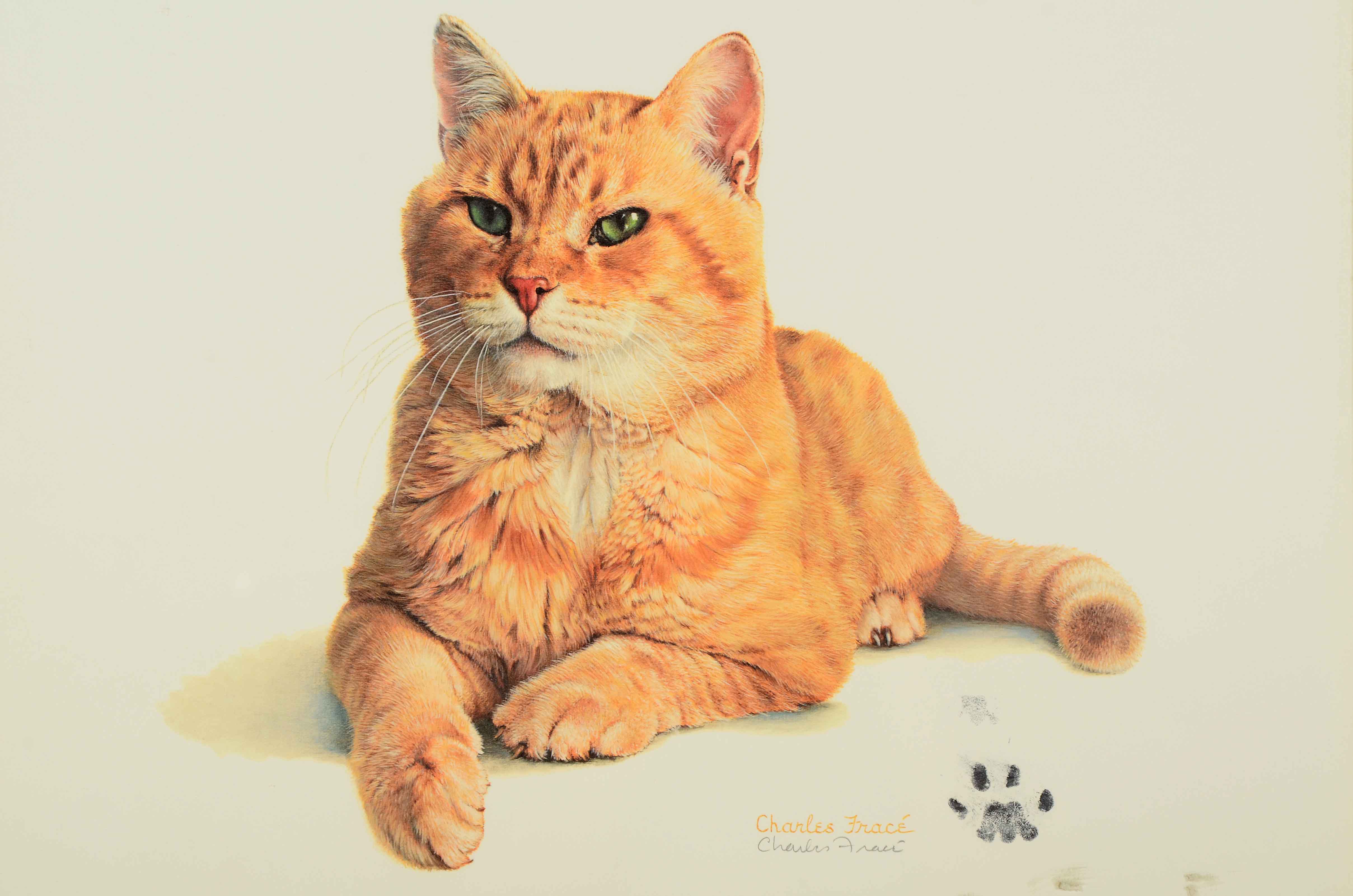 Charles Fracé Signed Offset Lithograph "Morris the Cat" with Original Paw Print