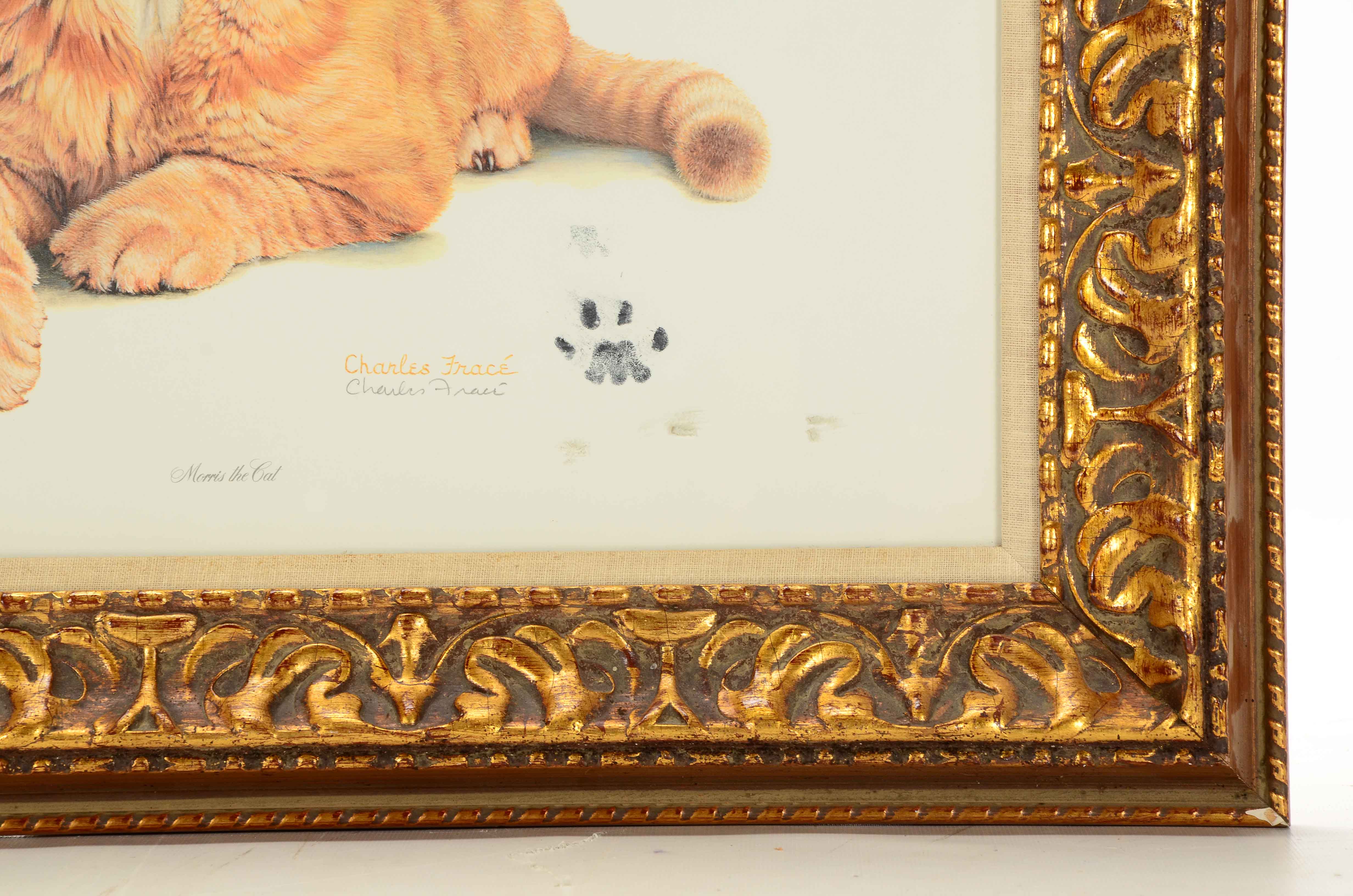 Charles Fracé Signed Offset Lithograph "Morris the Cat" with Original Paw Print